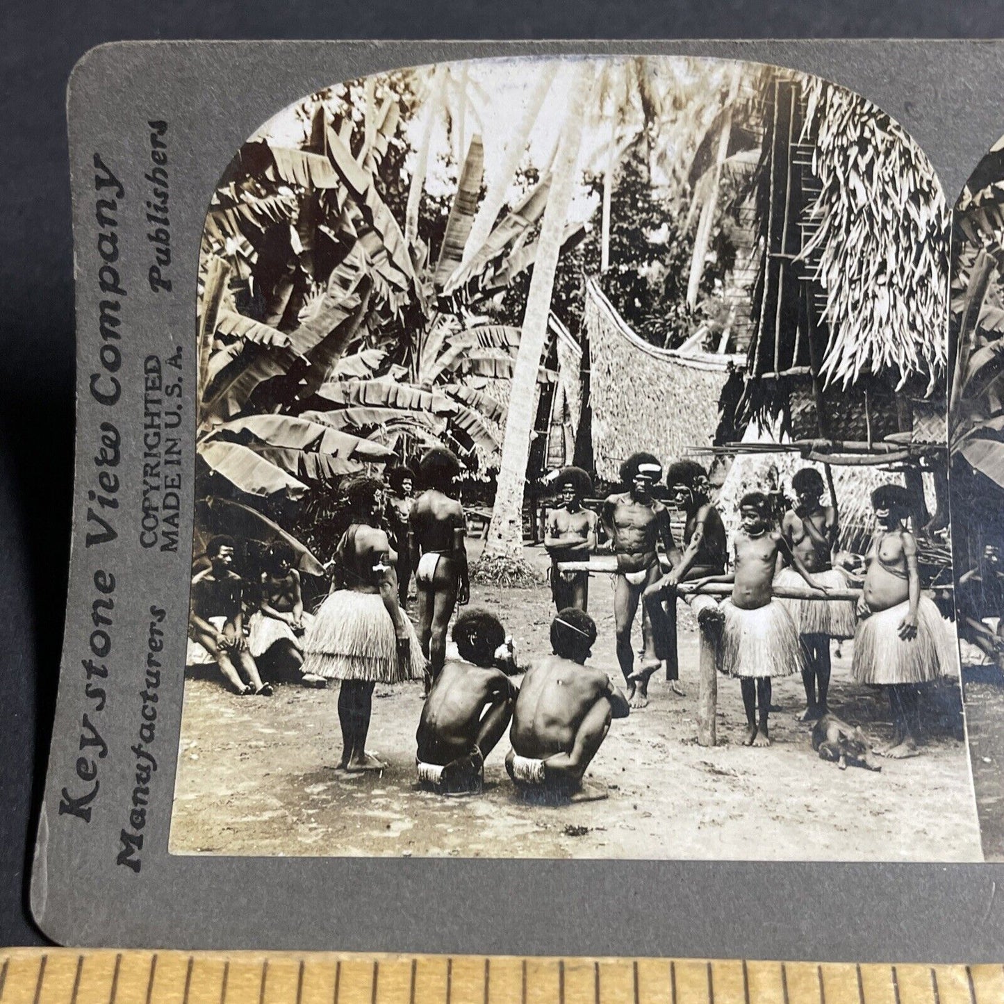 Antique 1906 Native Tribes In Papua New Guinea Stereoview Photo Card P4566