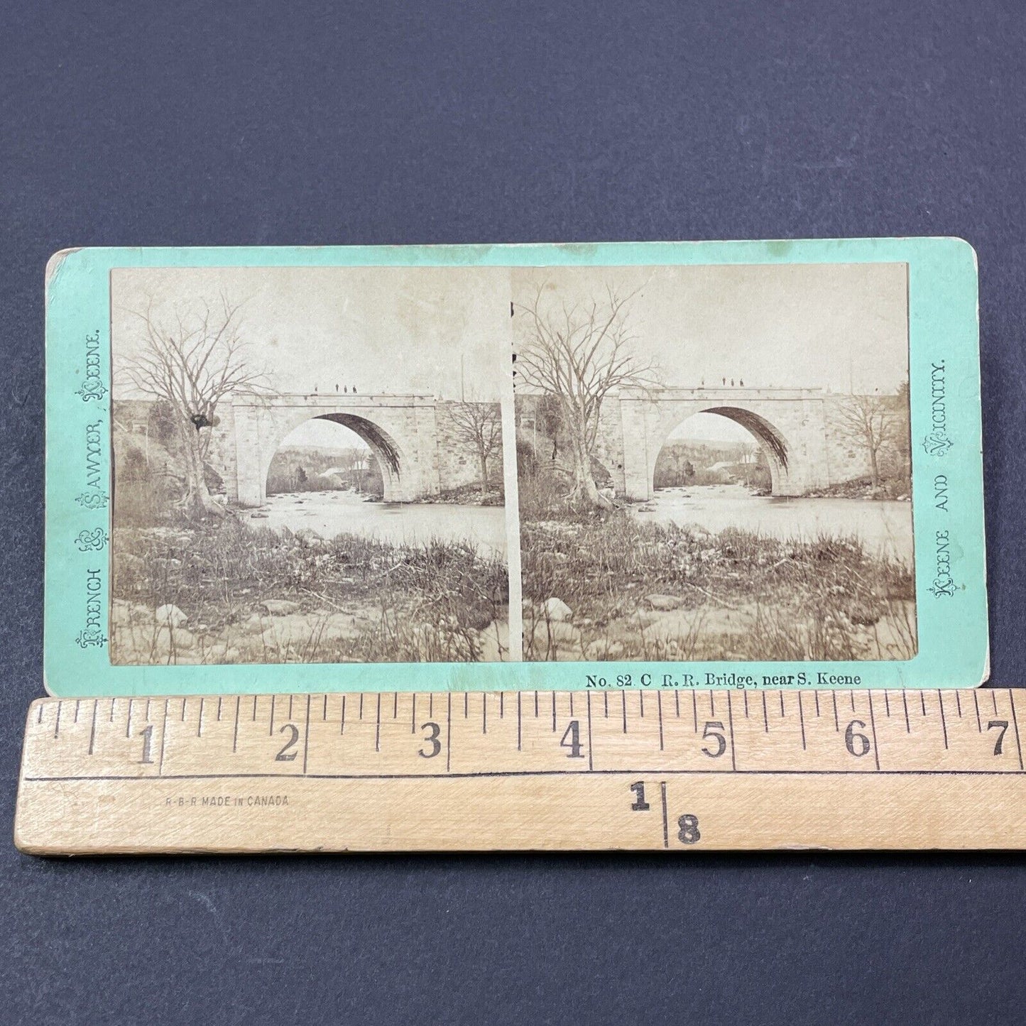 Antique 1860s Stone Arch Bridge Keene New Hampshire Stereoview Photo Card V2075