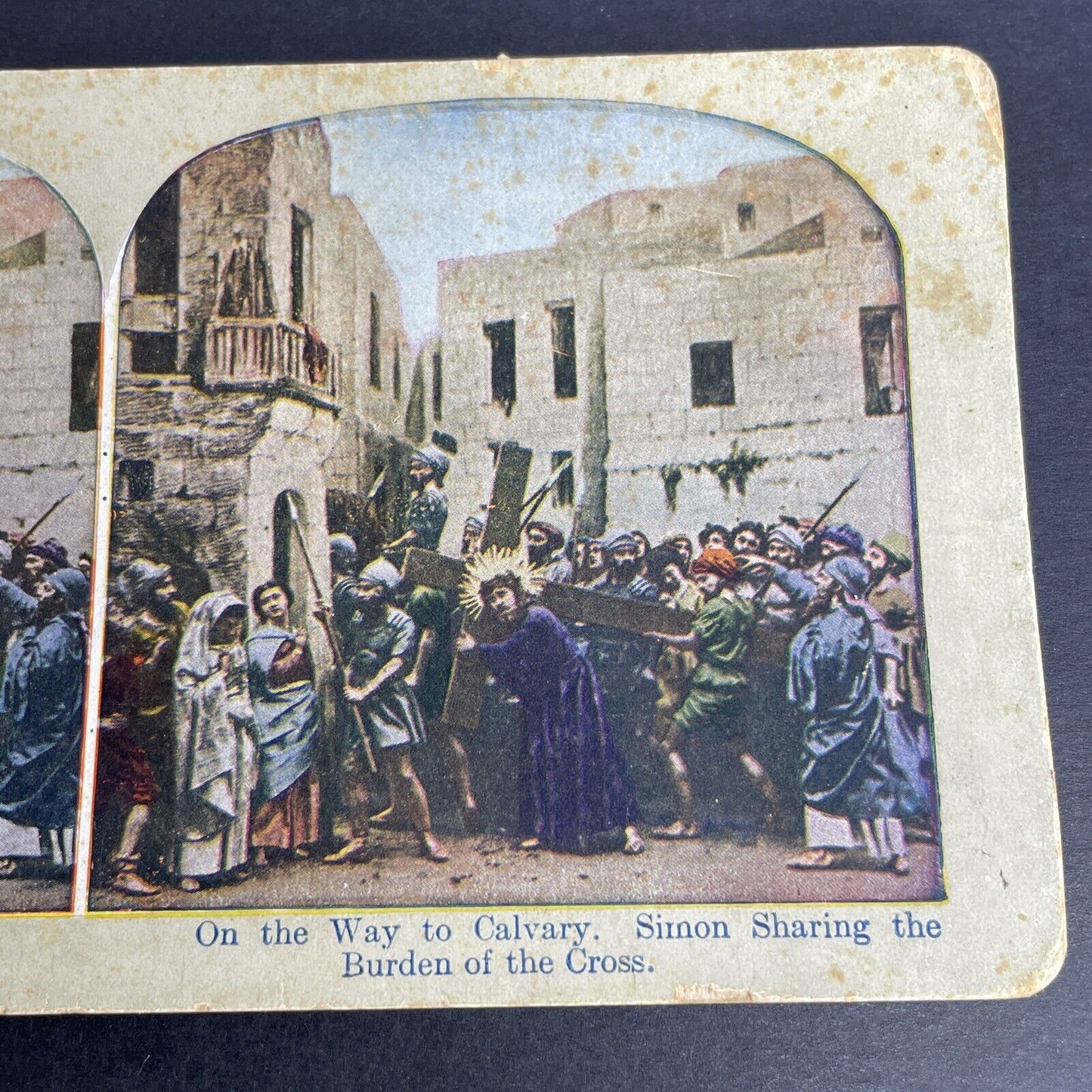 Antique 1902 Followers Help Christ Carry The Cross Stereoview Photo Card P1072