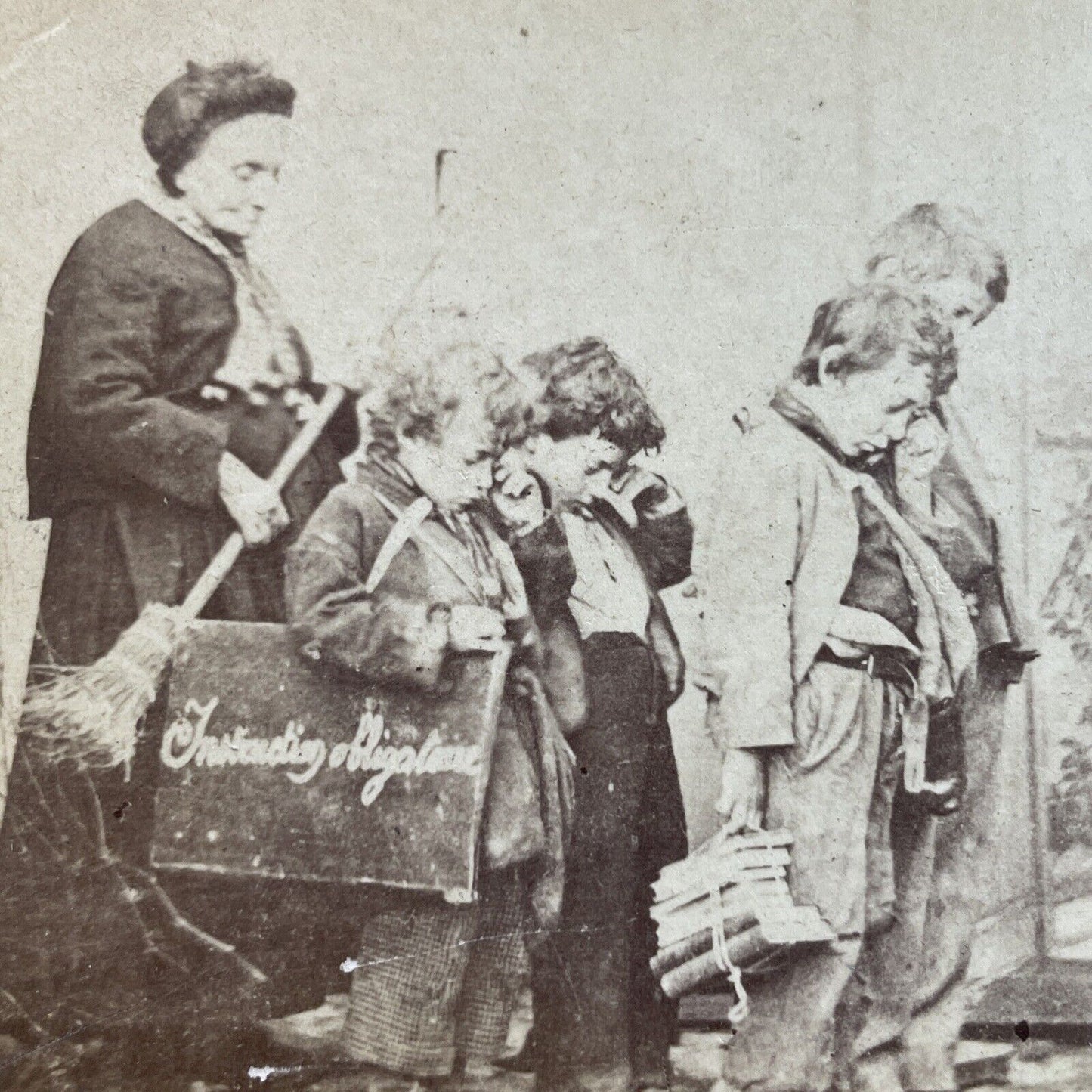 Antique 1870s Children In Extreme Poverty In America Stereoview Photo Card P3976