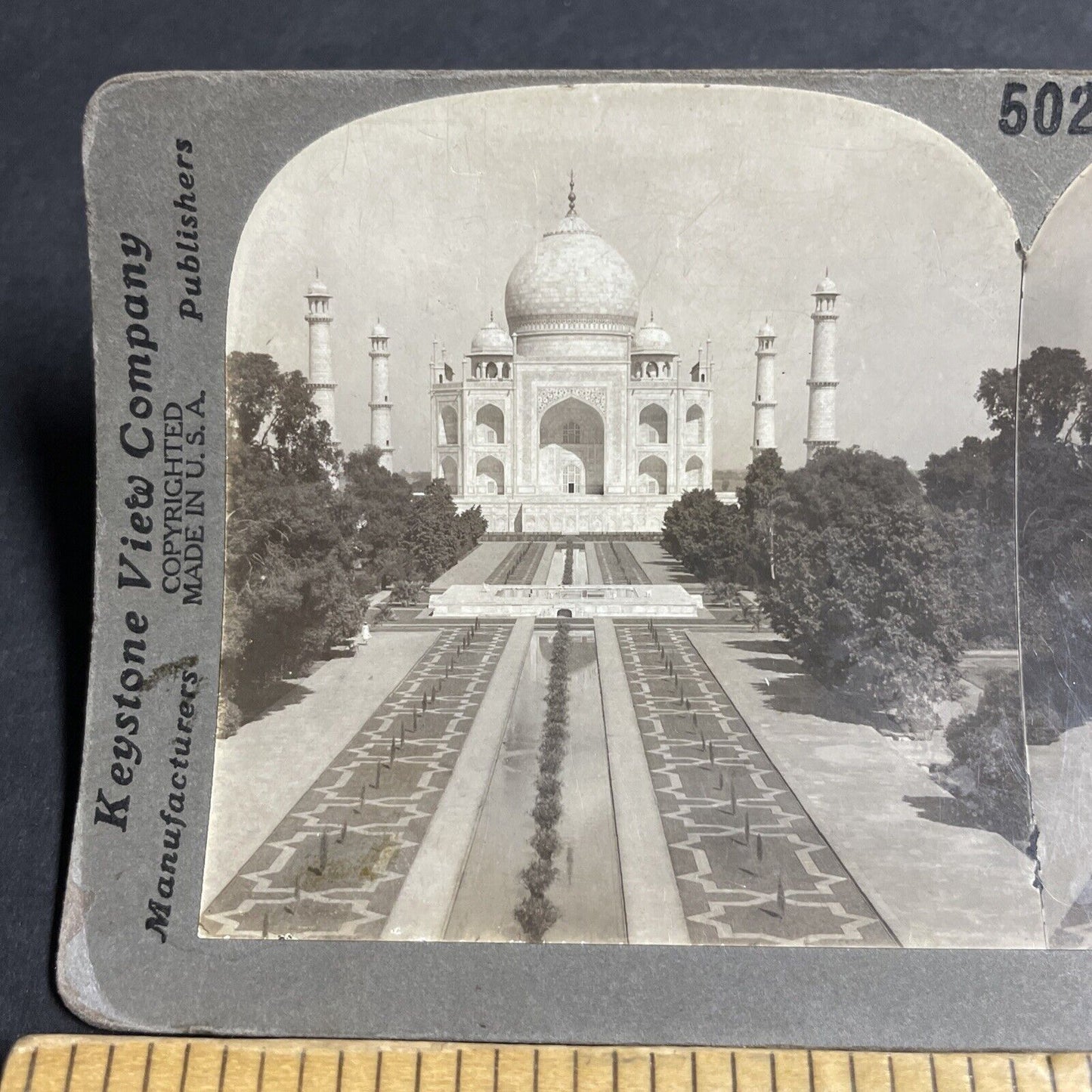 Antique 1910 The Taj Mahal In Agra India Stereoview Photo Card P4428