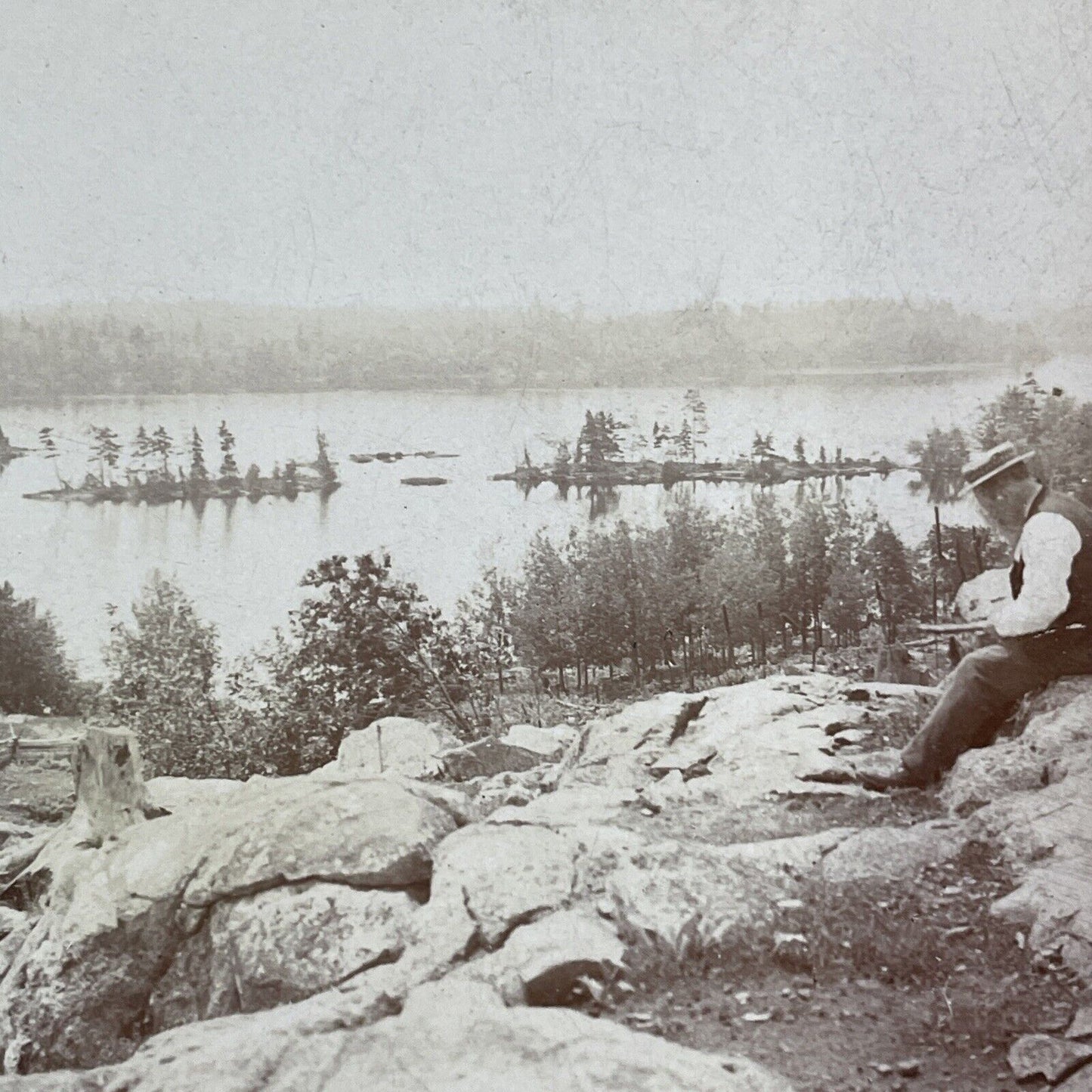 The Kettles from Mortimers Point Muskoka Lake Stereoview Canada c1901 Y1802