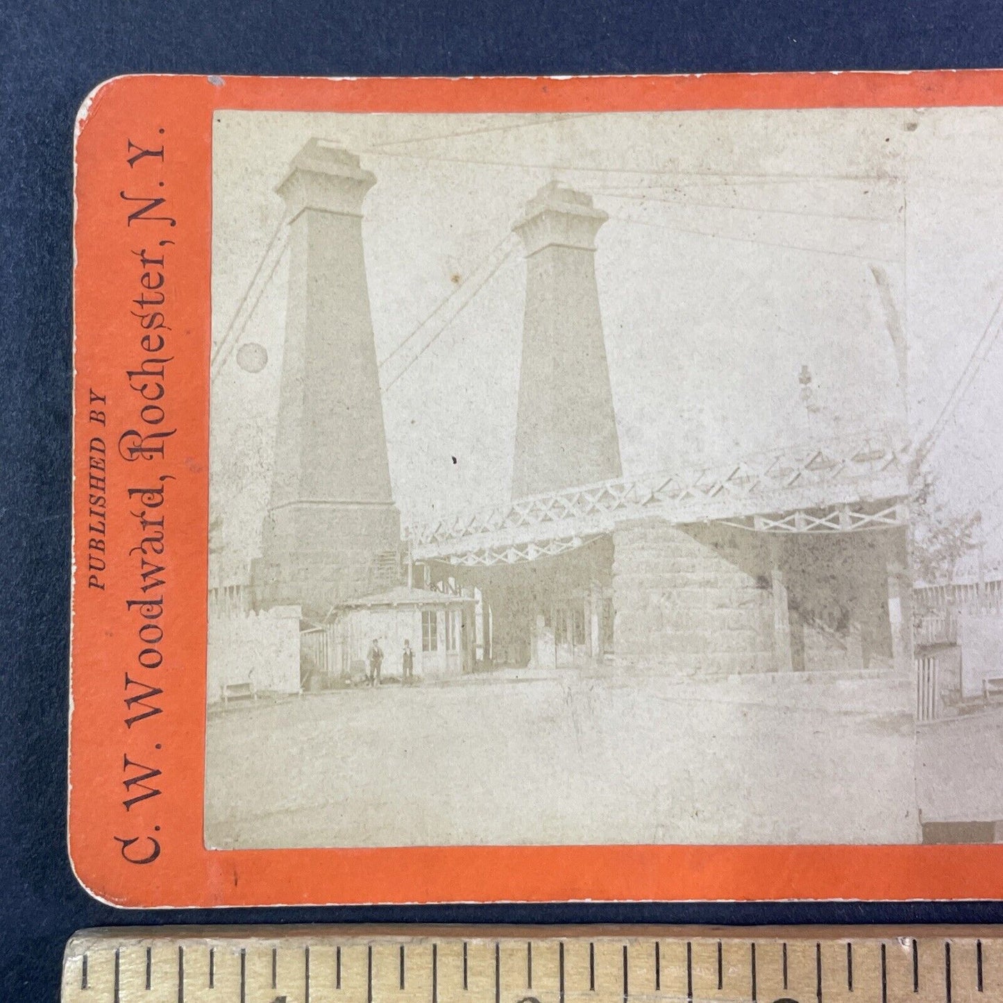 Niagara Falls Suspension Bridge Stereoview C.W. Woodward Antique c1870s Y2453