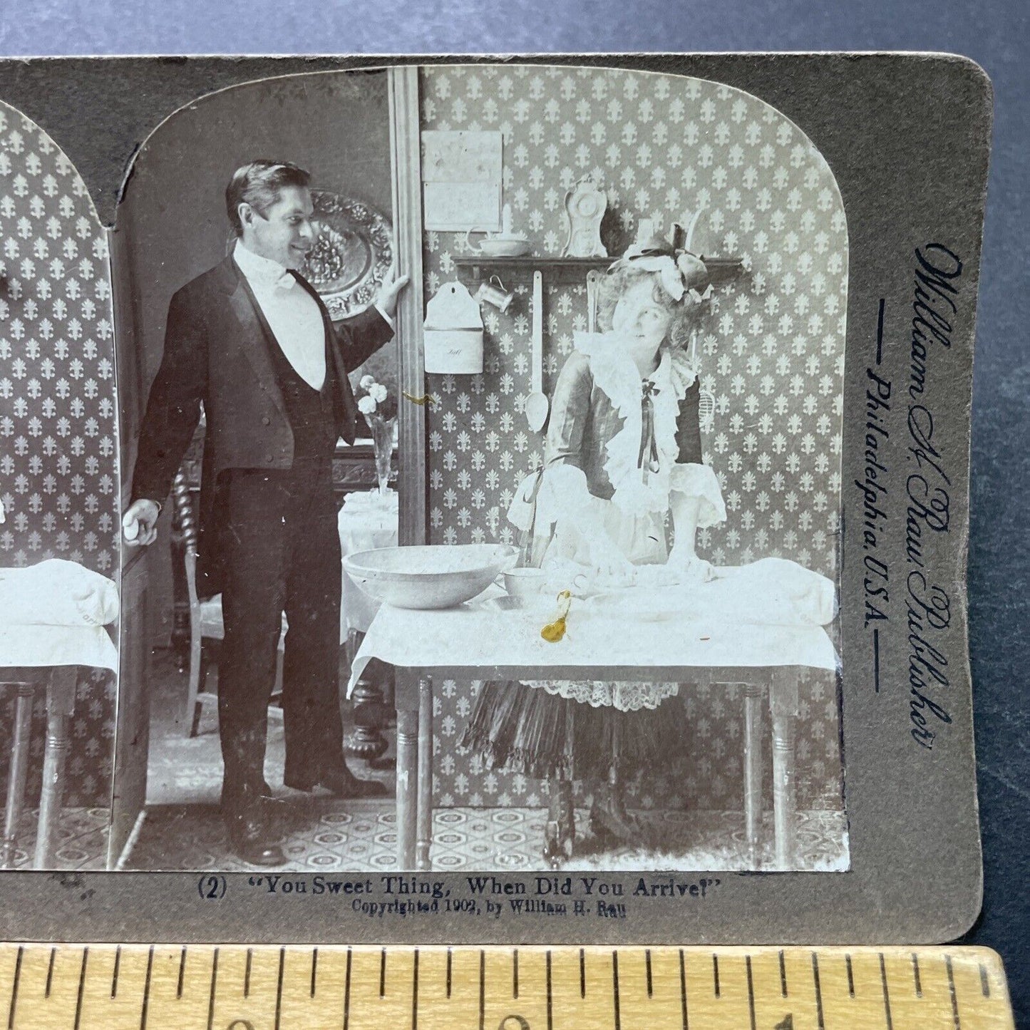 Antique 1902 Man Flirts With French Maid Cook Stereoview Photo Card P1981