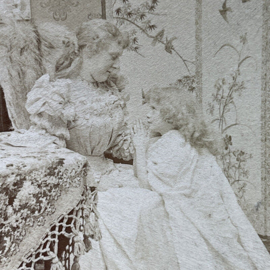 Antique 1897 Child Says The Lords Prayer Before Bed Stereoview Photo Card P2519