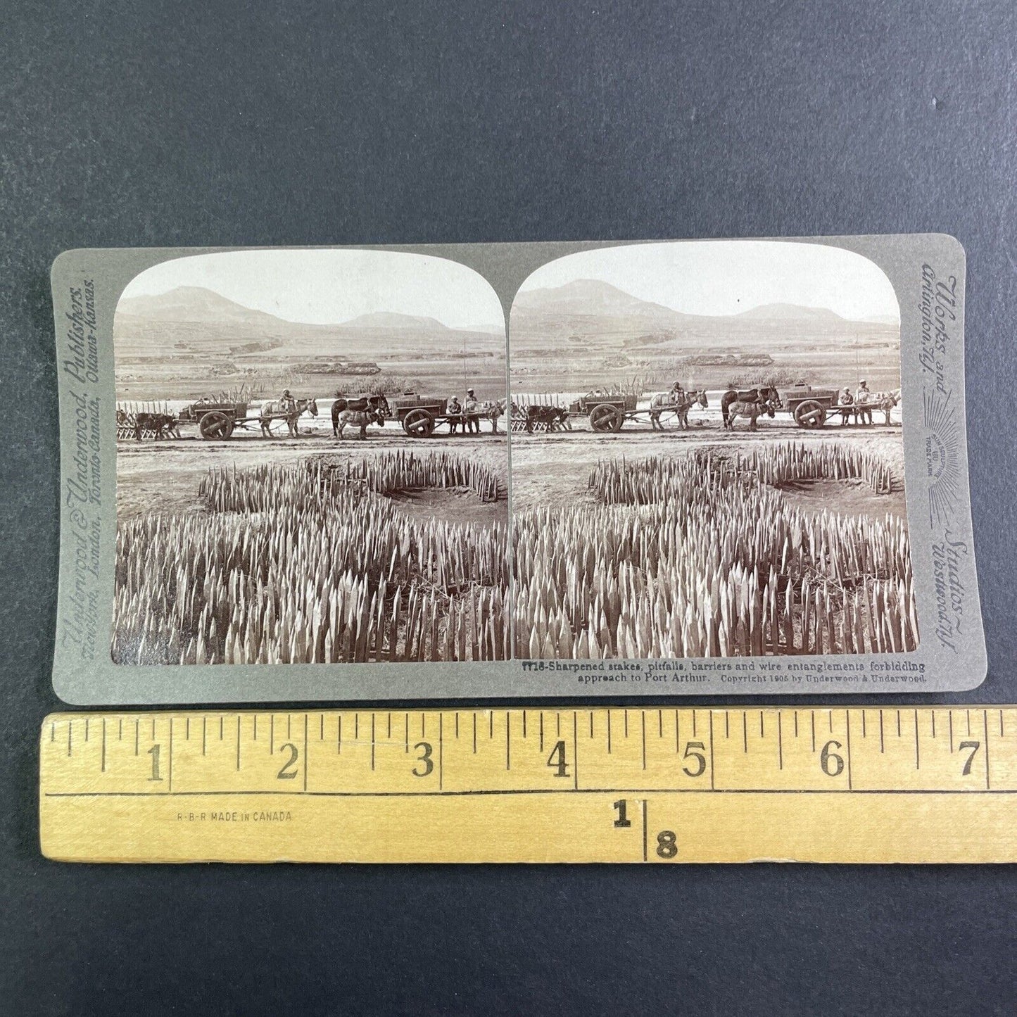 Russian Spikes Defensive Line Stereoview Russo-Sino War Antique c1905 X4201