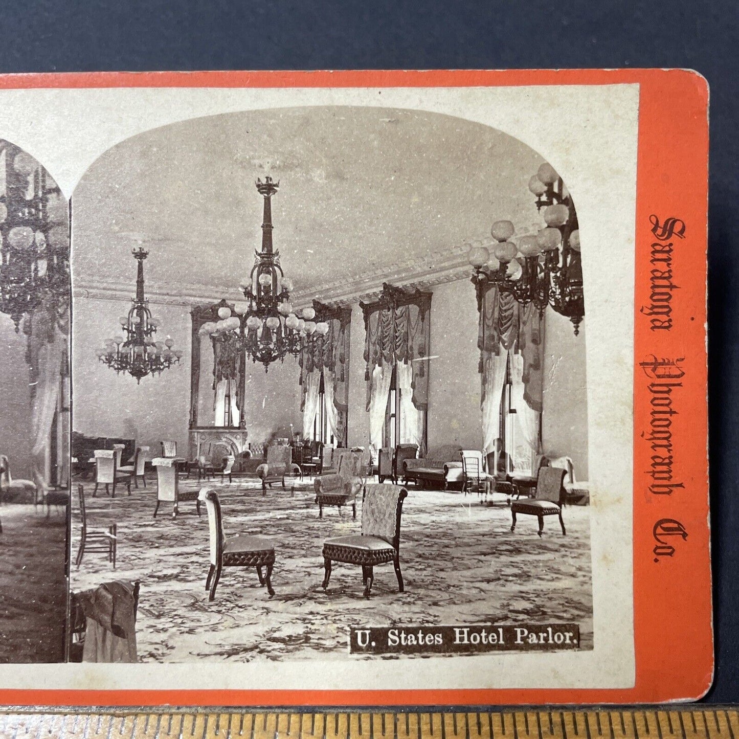 Antique 1870s The United States Hotel Saratoga NY Stereoview Photo Card Q2226