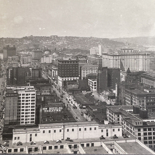 Antique 1930 View Of Seattle Washington Downtown Stereoview Photo Card P1348