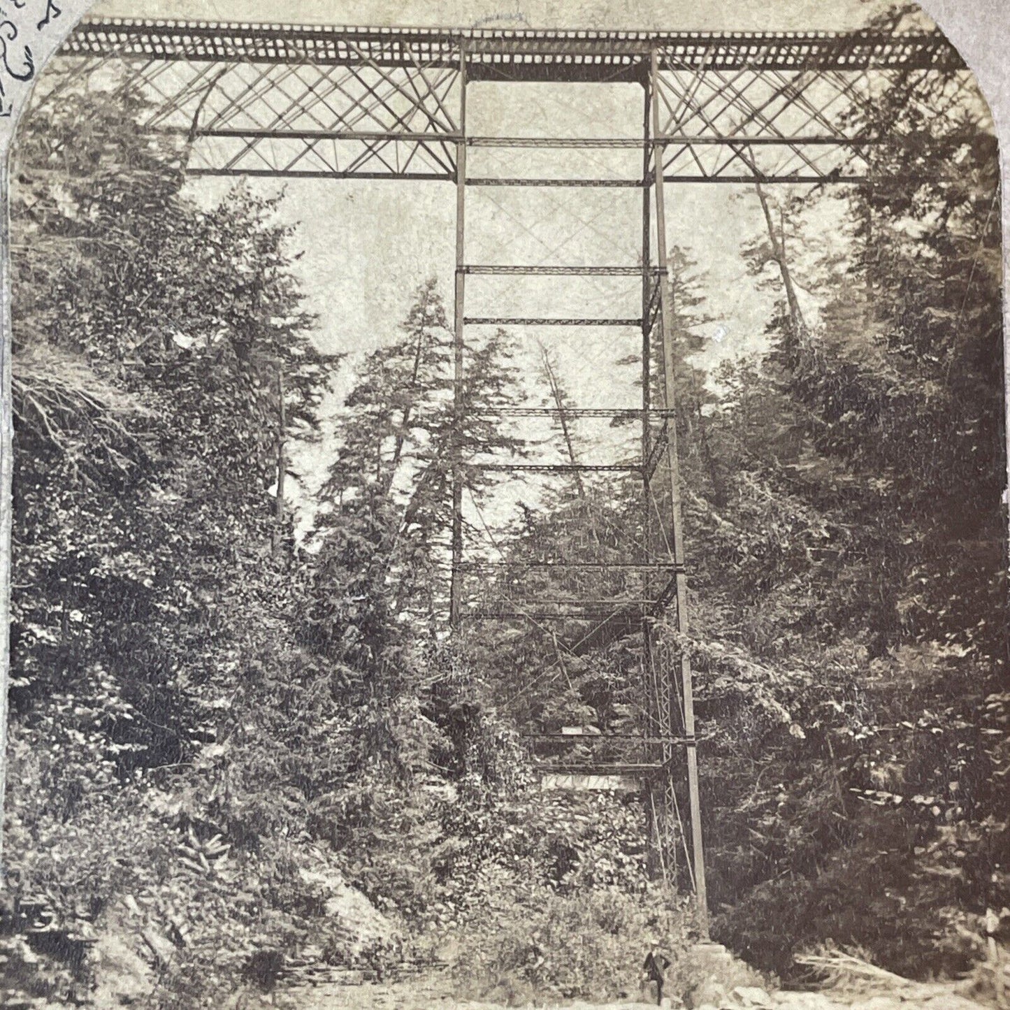 Watkins Glen Railroad Bridge Stereoview James Esson Antique c1875 Y1772