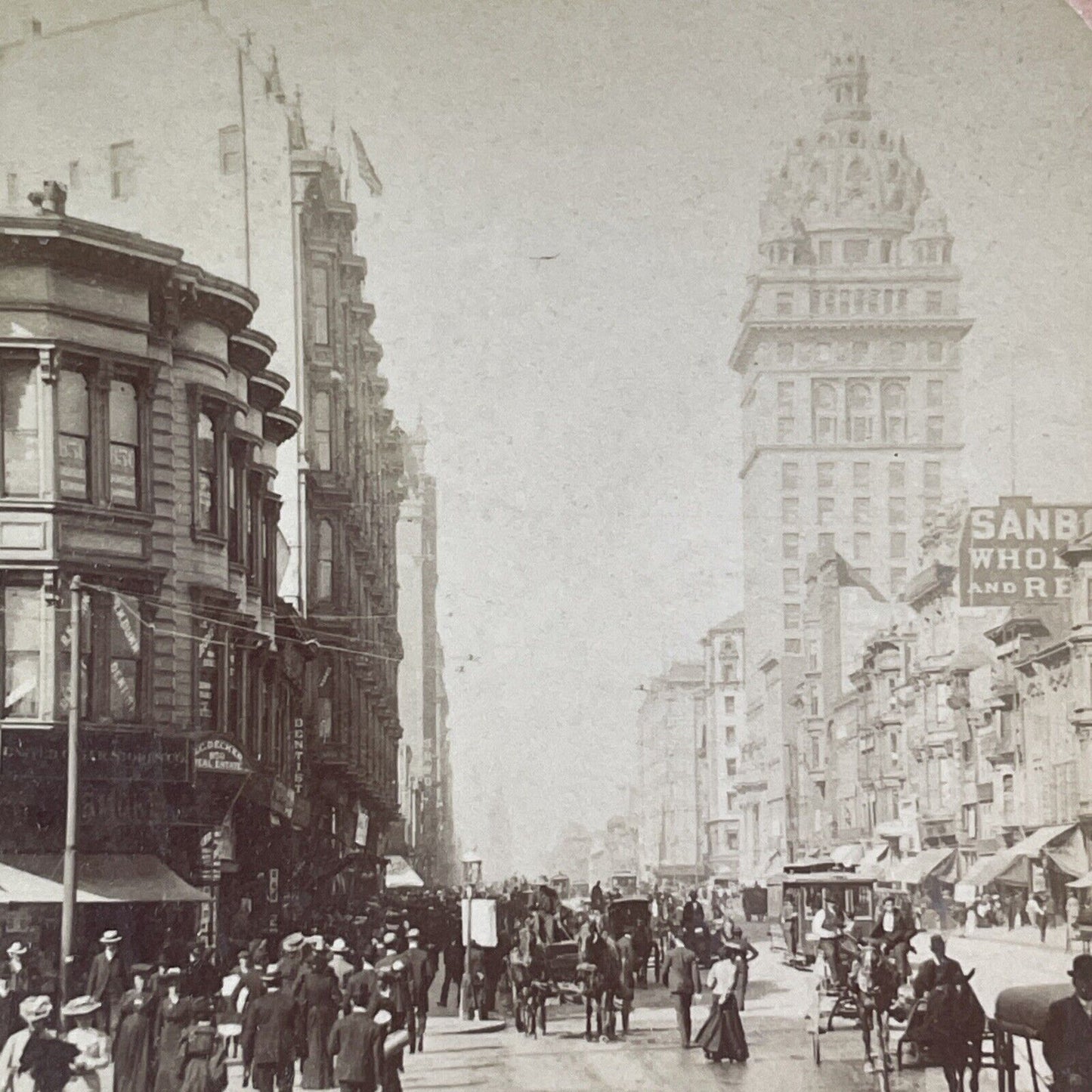 San Francisco Market Street Downtown Stereoview Photo Card Antique 1906 X805