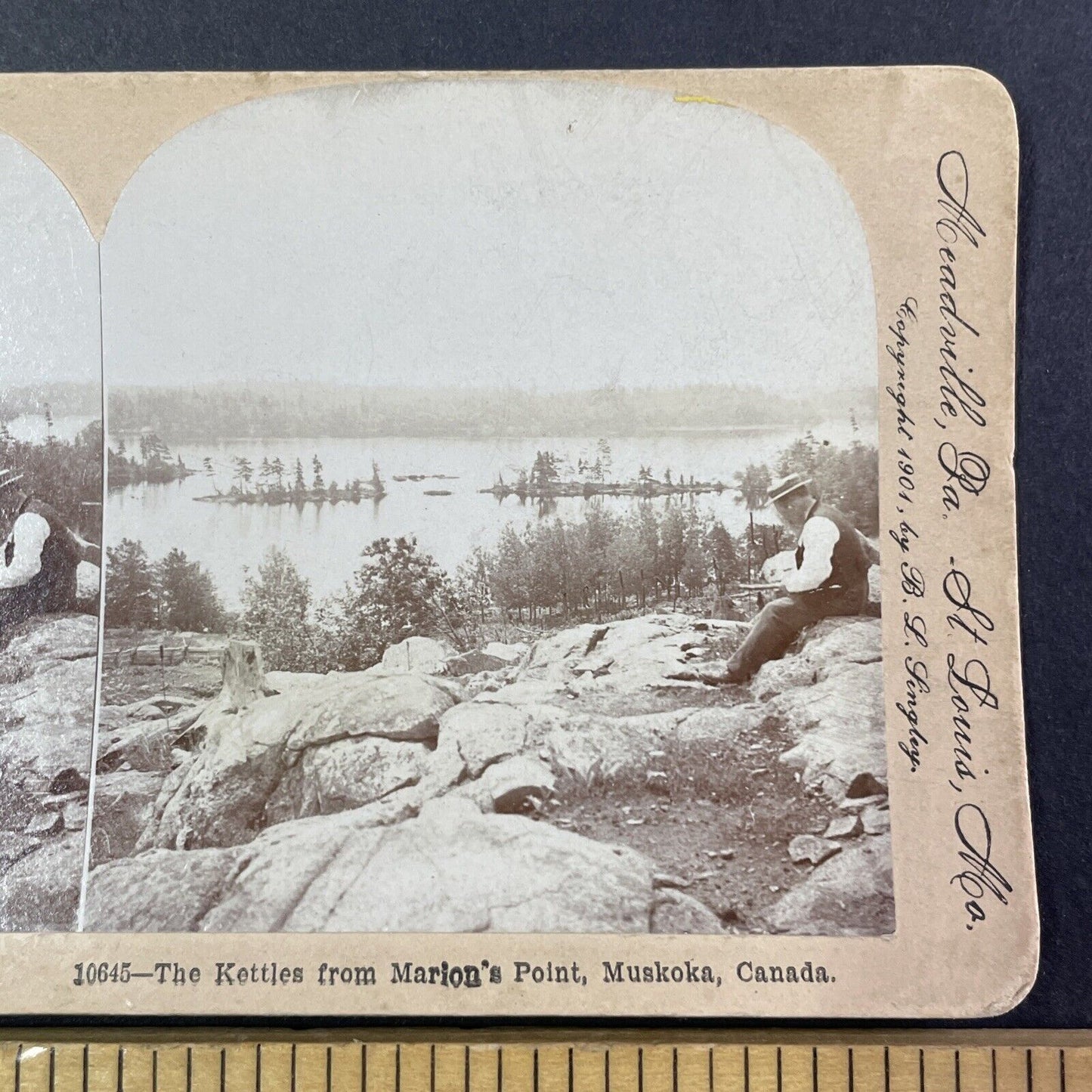 The Kettles from Mortimers Point Muskoka Lake Stereoview Canada c1901 Y1802