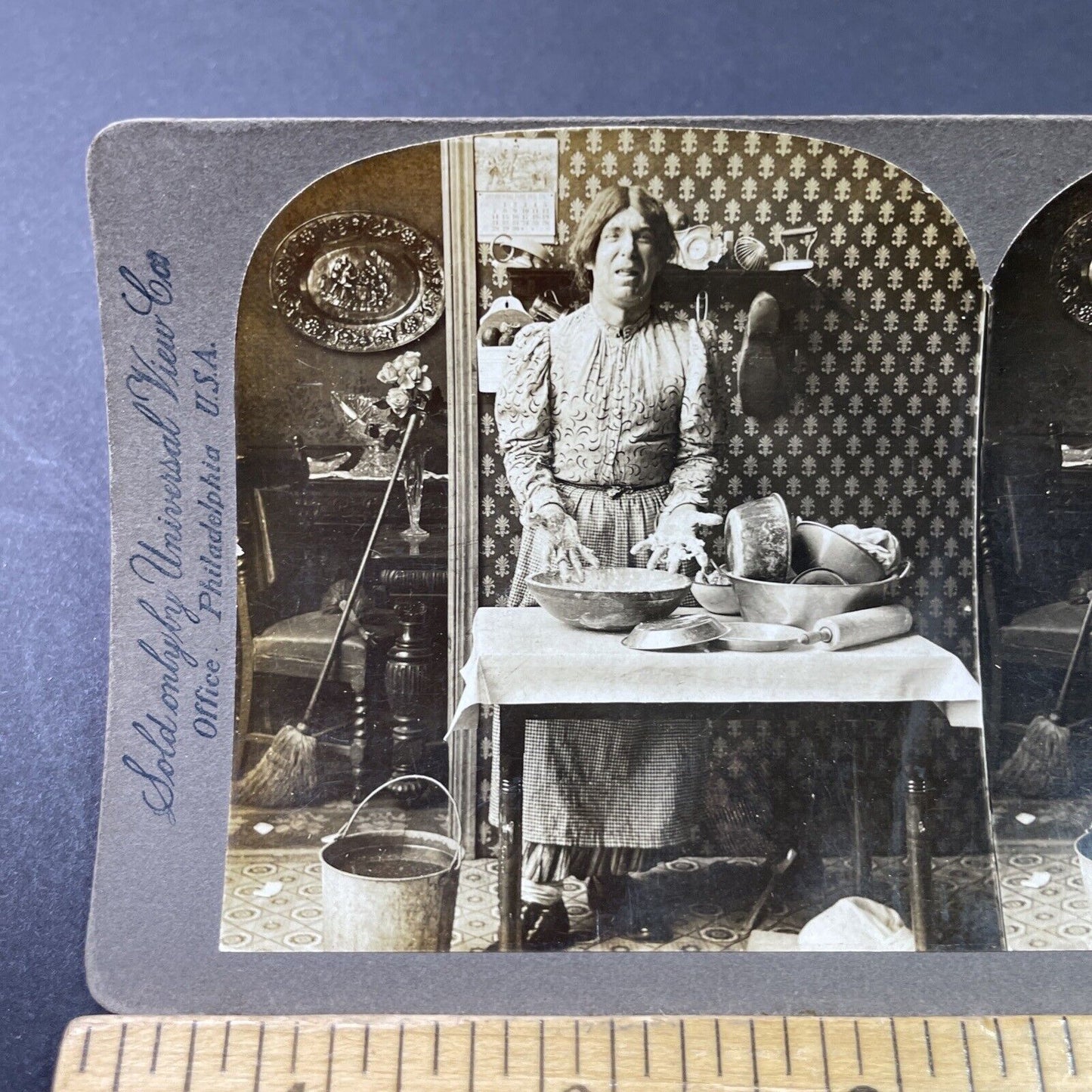 Antique 1902 Man Dresses As French Cook Maid Stereoview Photo Card P2907