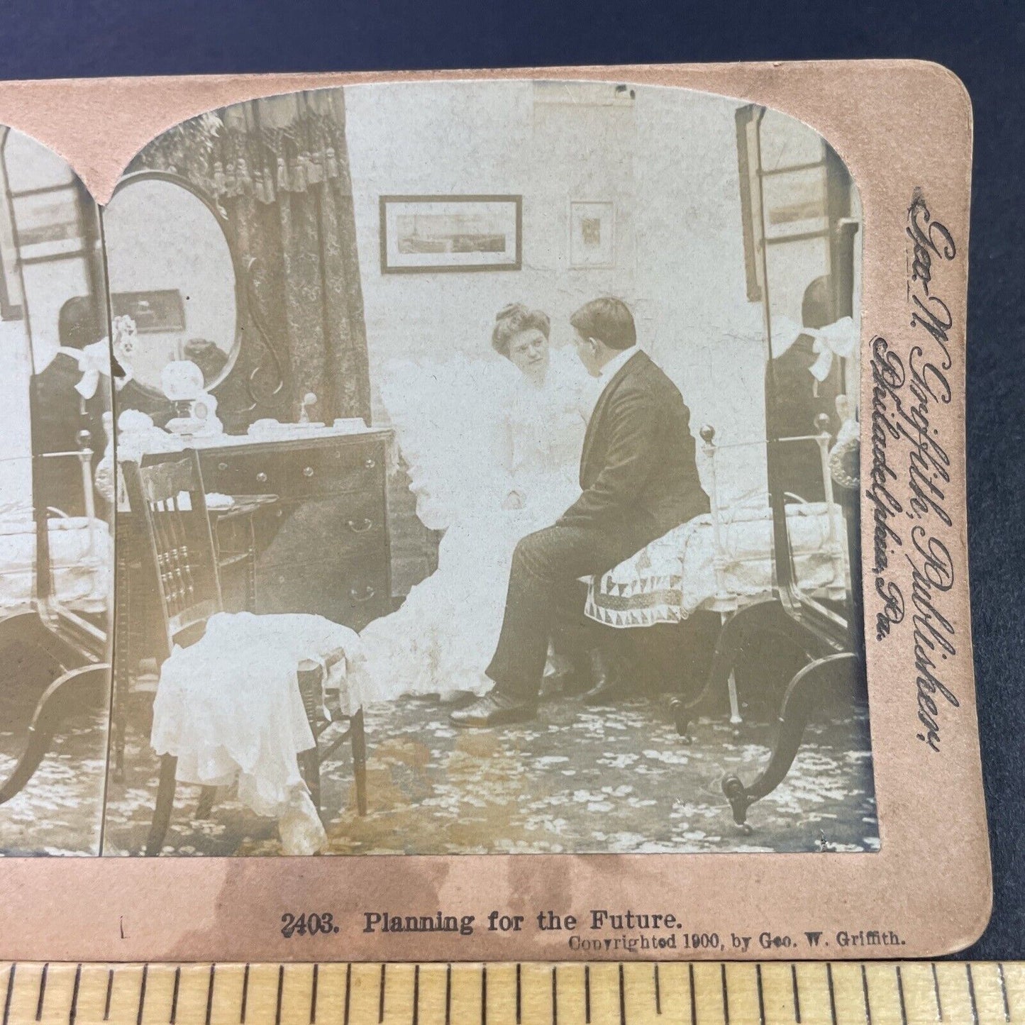 Antique 1900 Man Woman Talk After Getting Married Stereoview Photo Card P3343