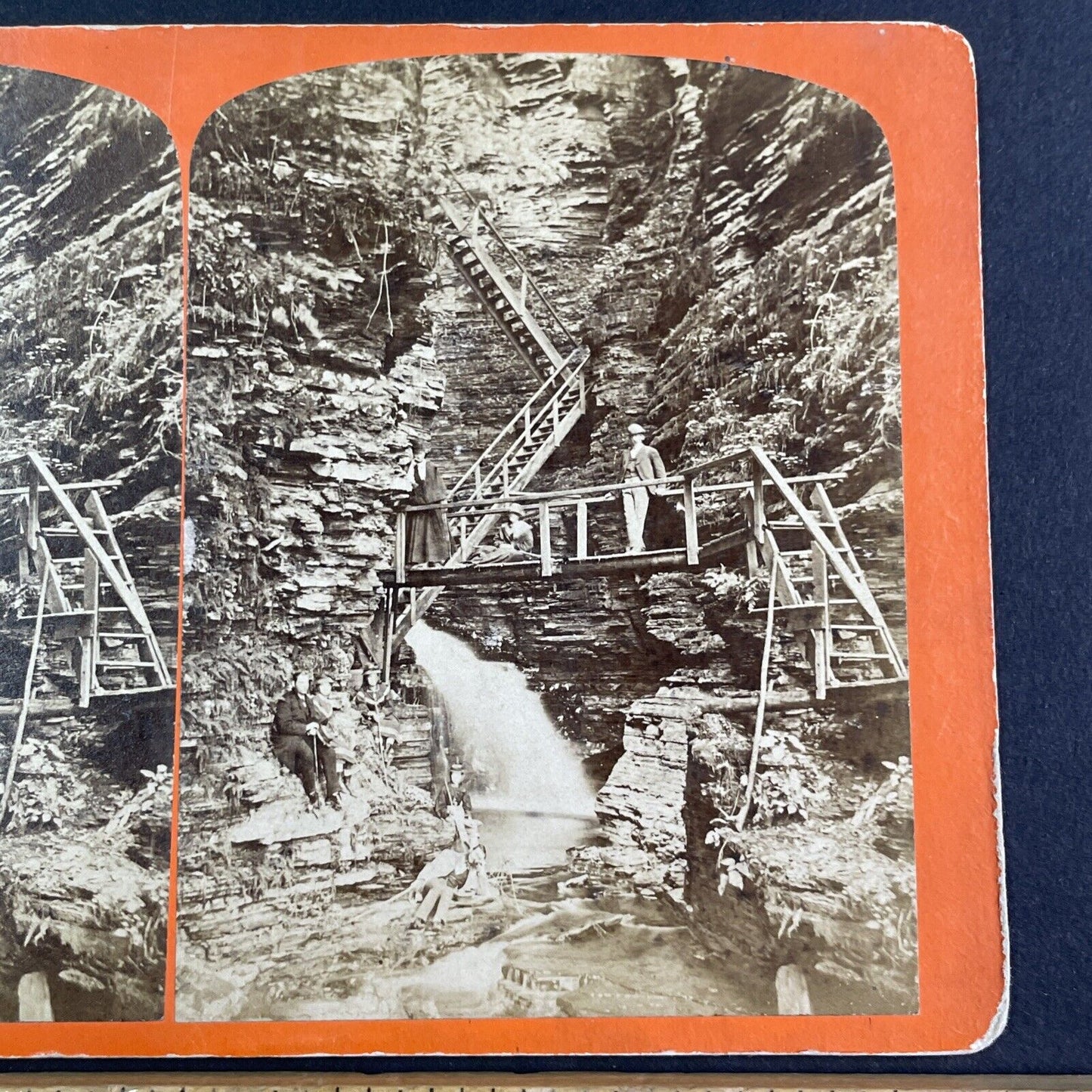 G.F. Gates Self-Portrait Watkins Glen Stereoview New York Antique c1869 Y2834