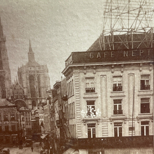 Antique 1860s Cafe Neptune Hotel Antwerp Belgium Stereoview Photo Card P2100