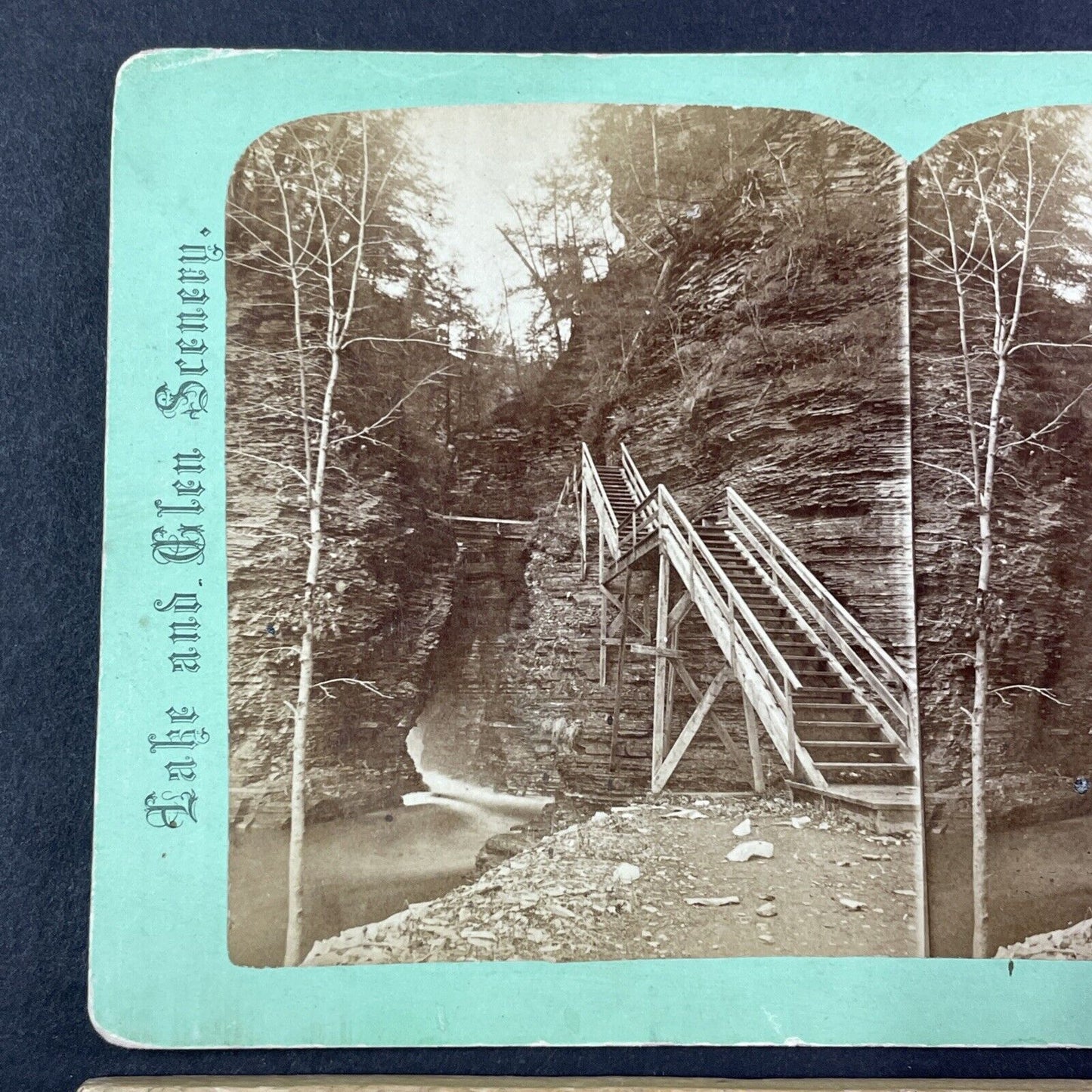 Watkins Glen Staircase New York Stereoview R.D. Crum Antique c1870s Y1765