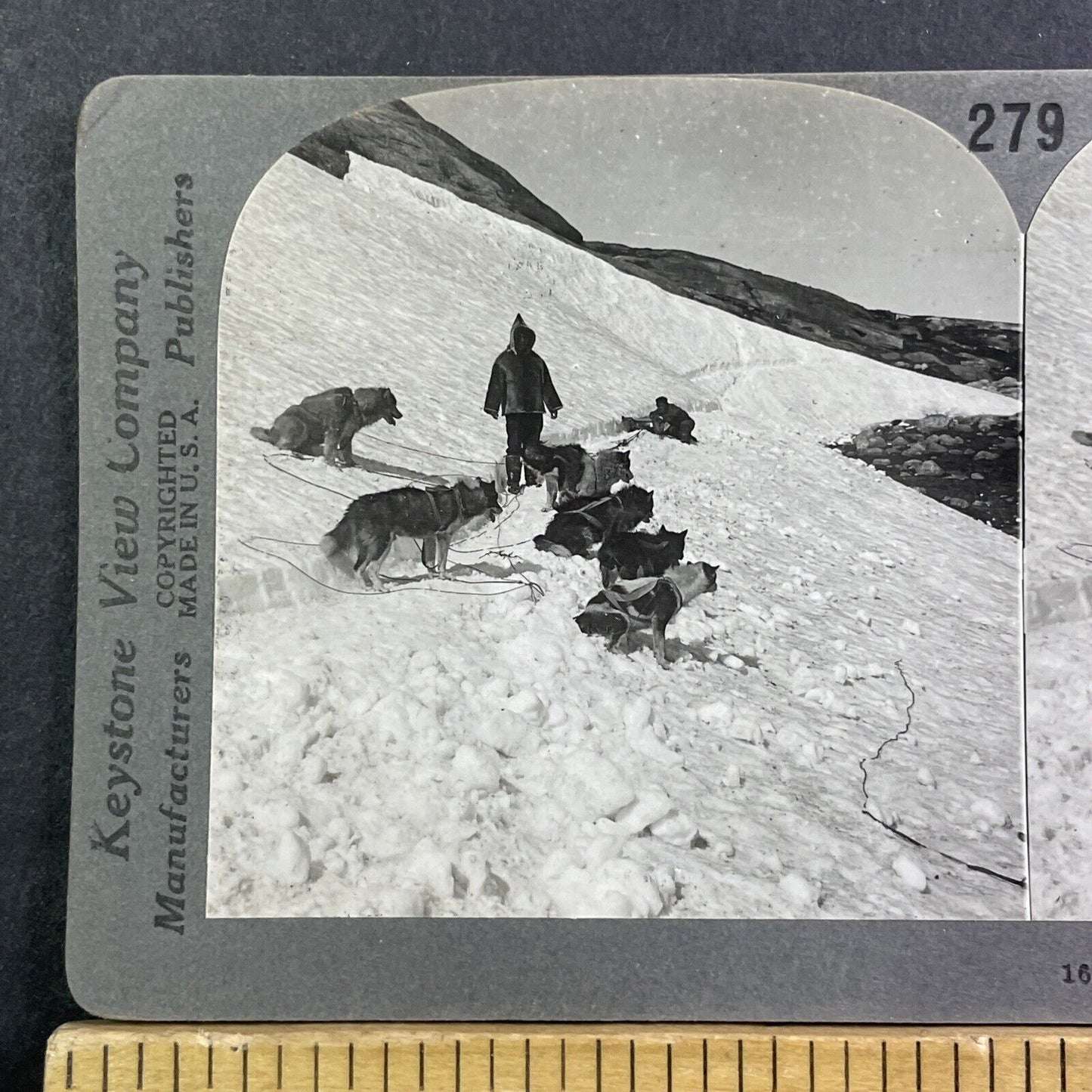 Dogsled Team In Hopedale Labrador Newfoundland Stereoview Antique c1909 X2492