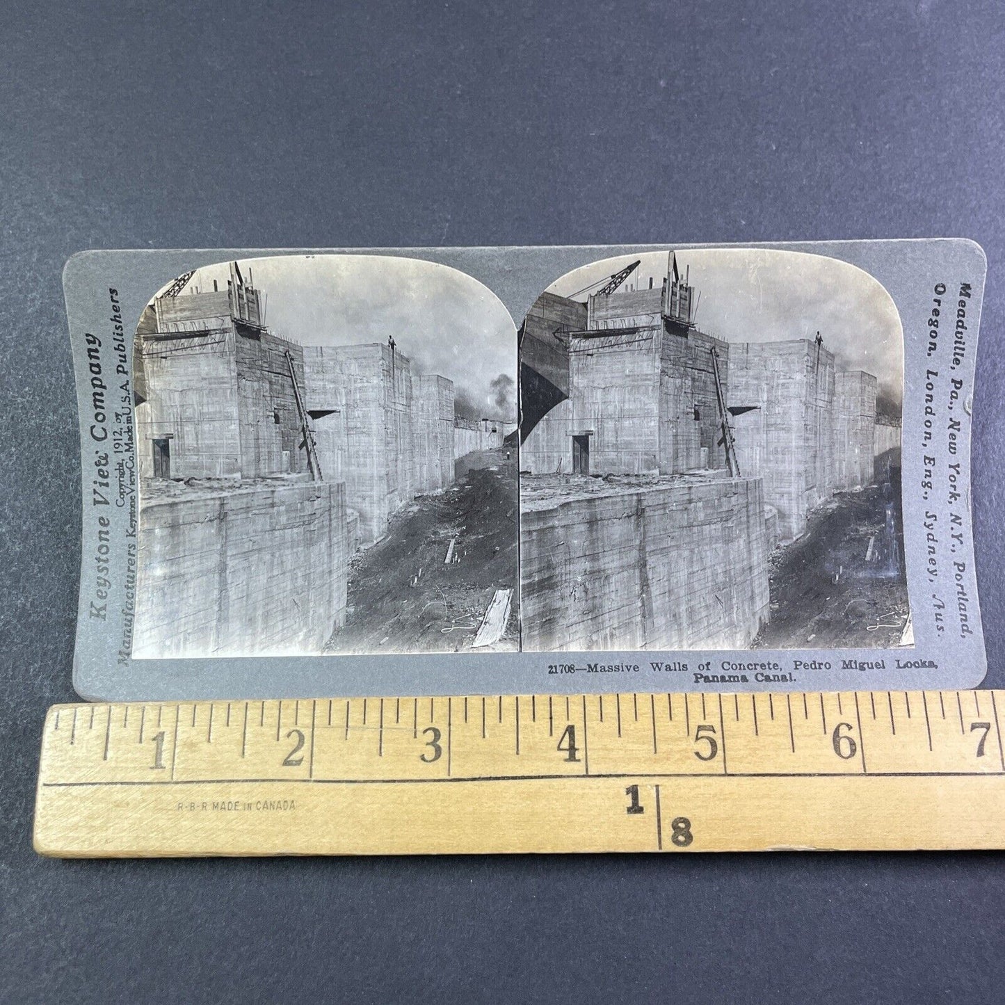 Massive Concrete Walls Panama Canal Stereoview Antique c1912 Y2814