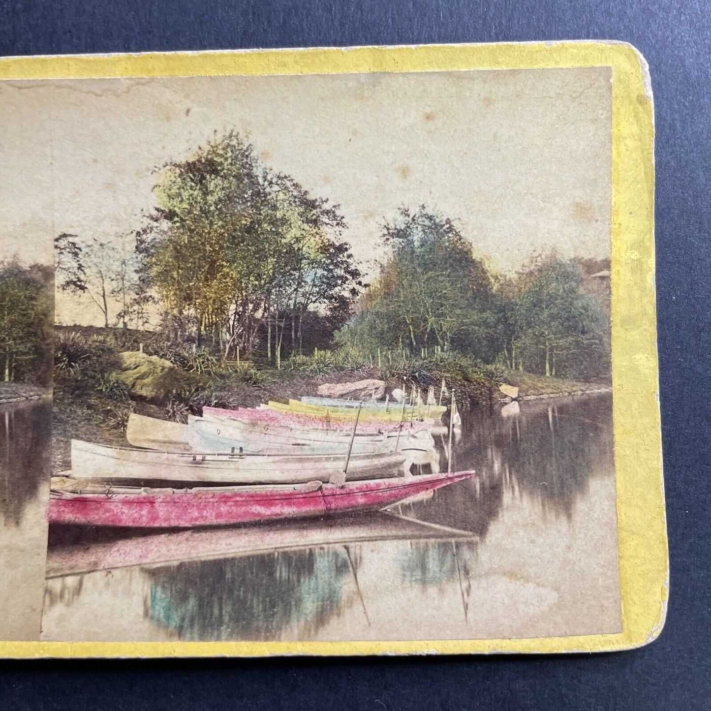 Antique 1862 Rowboats On Central Park Lake Manhattan Stereoview Photo Card P1603