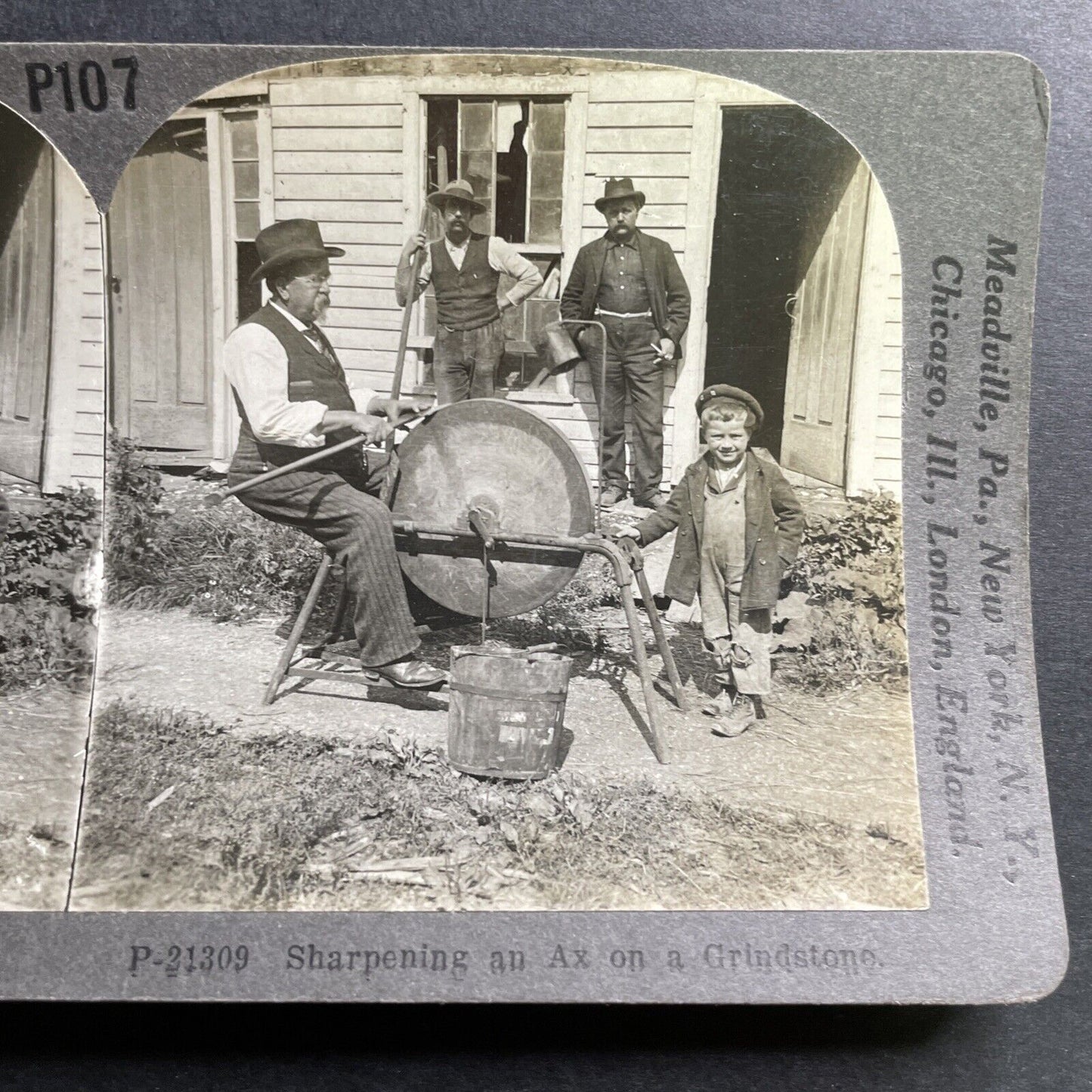 Antique 1920 Tool Axe Sharpening Southern USA Stereoview Photo Card P1495