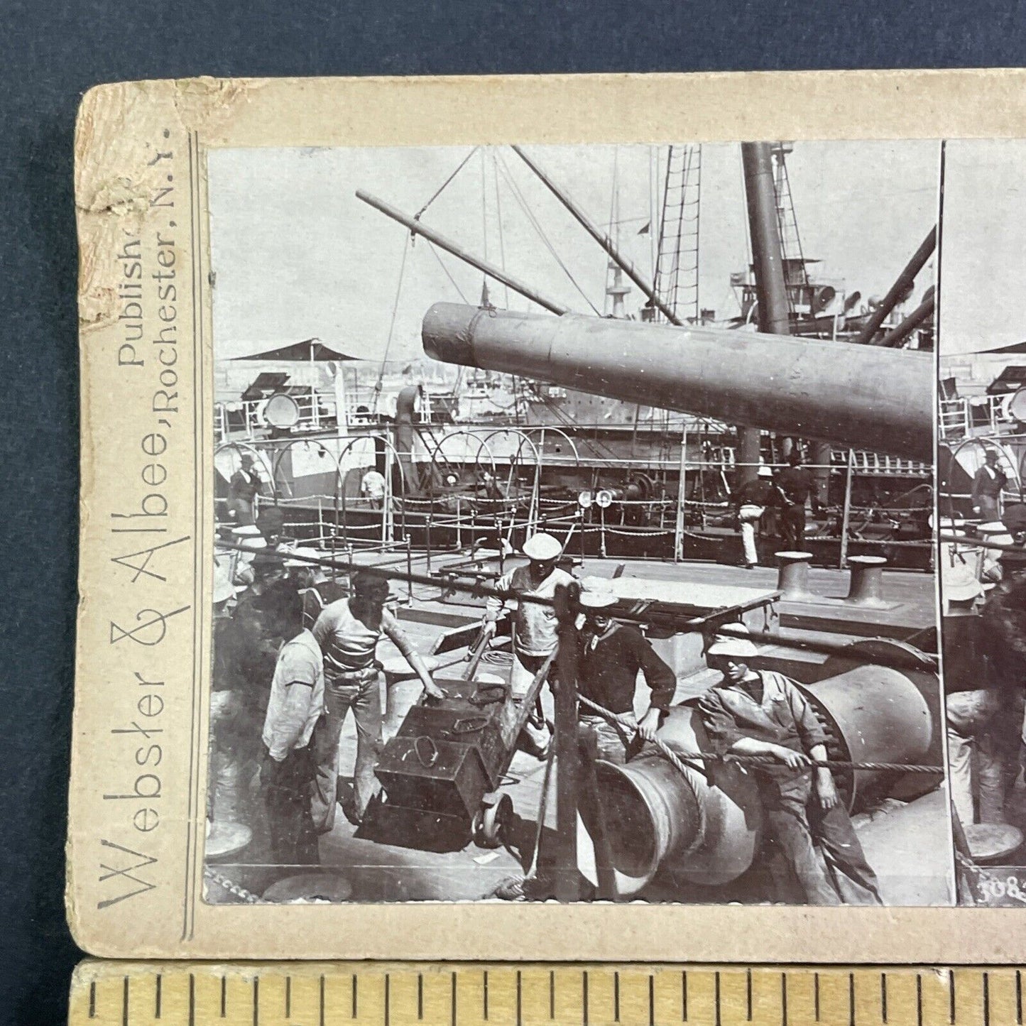 Loading Ammunition USS Oregon Stereoview US Navy Ship Antique c1898 X2856