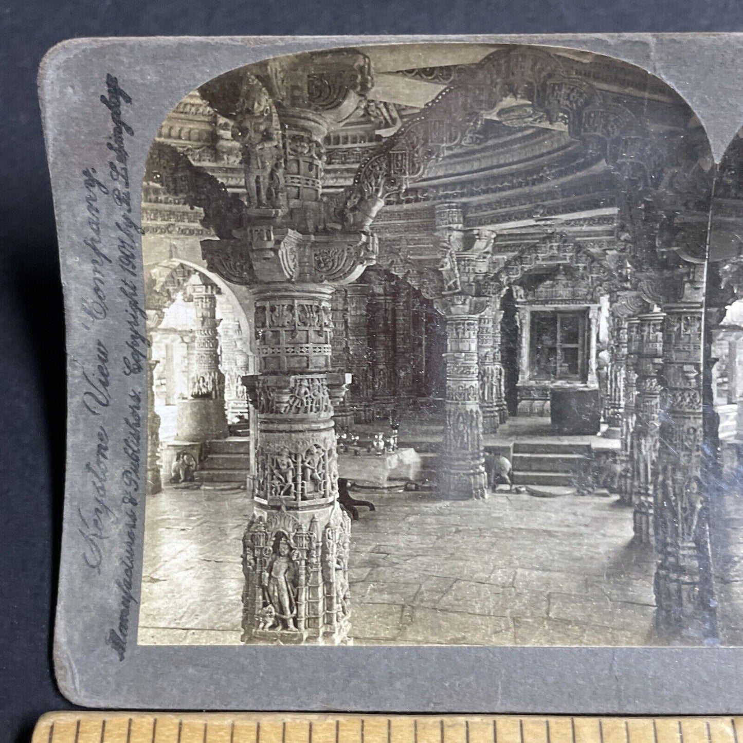 Antique 1901 Dilwara Temple Mount Abu India Stereoview Photo Card P4579