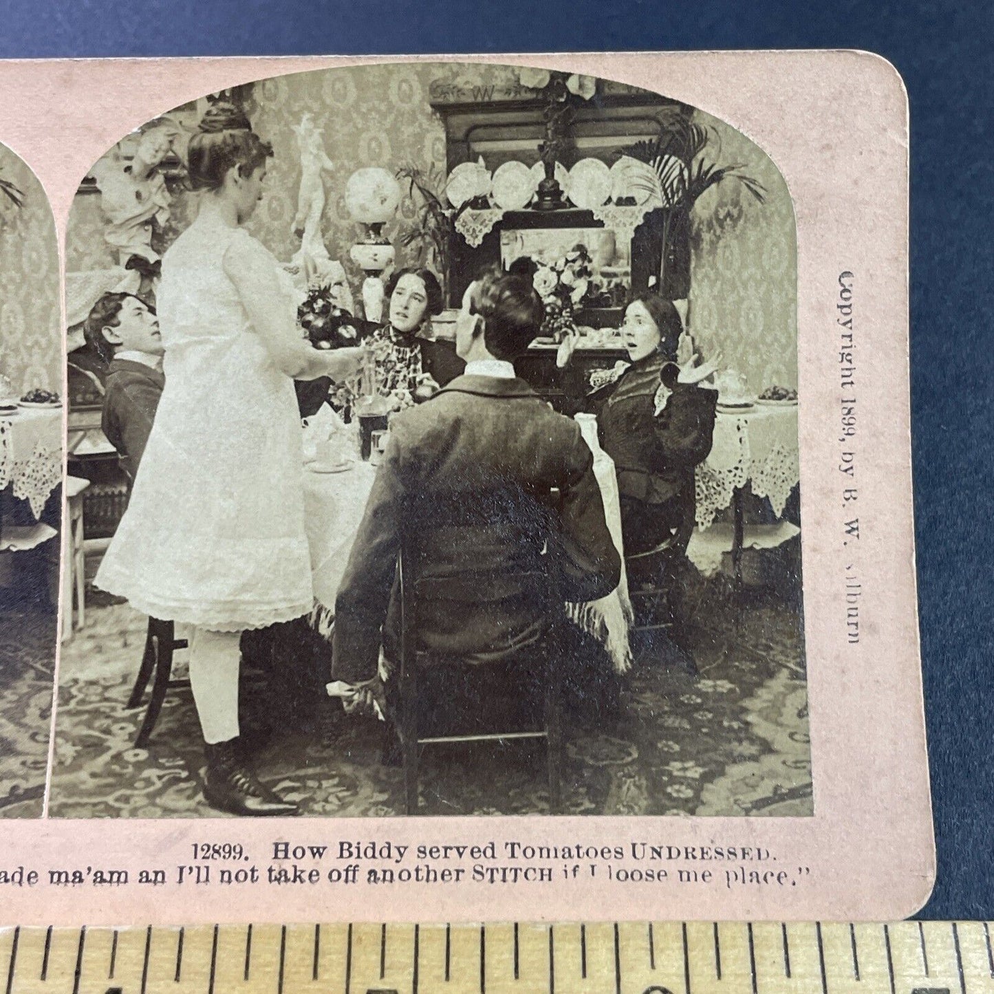 Antique 1899 Woman Serves Dinner In Her Underwear Stereoview Photo Card P3432