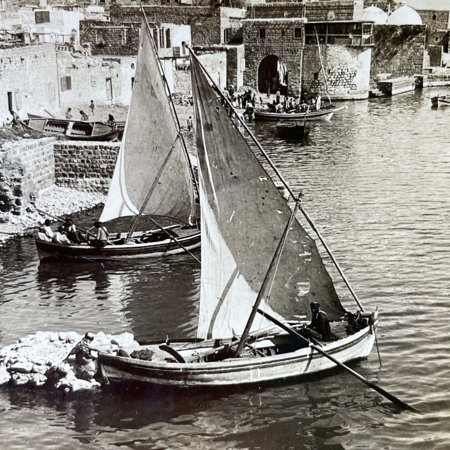 Antique 1910s Jewish Fisherman Sea Of Galilee Stereoview Photo Card P2741