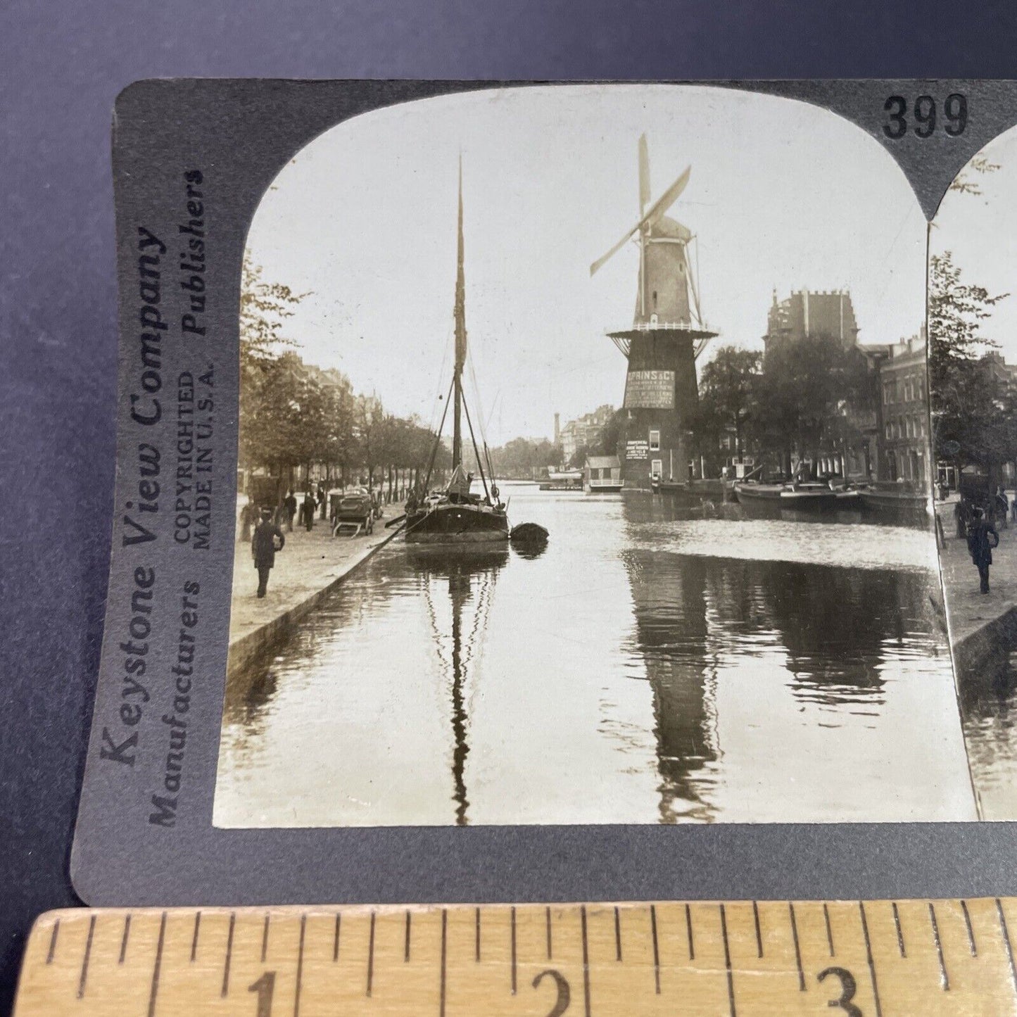 Antique 1910s Windmill Rotterdam Netherlands Holland Stereoview Photo Card P3720