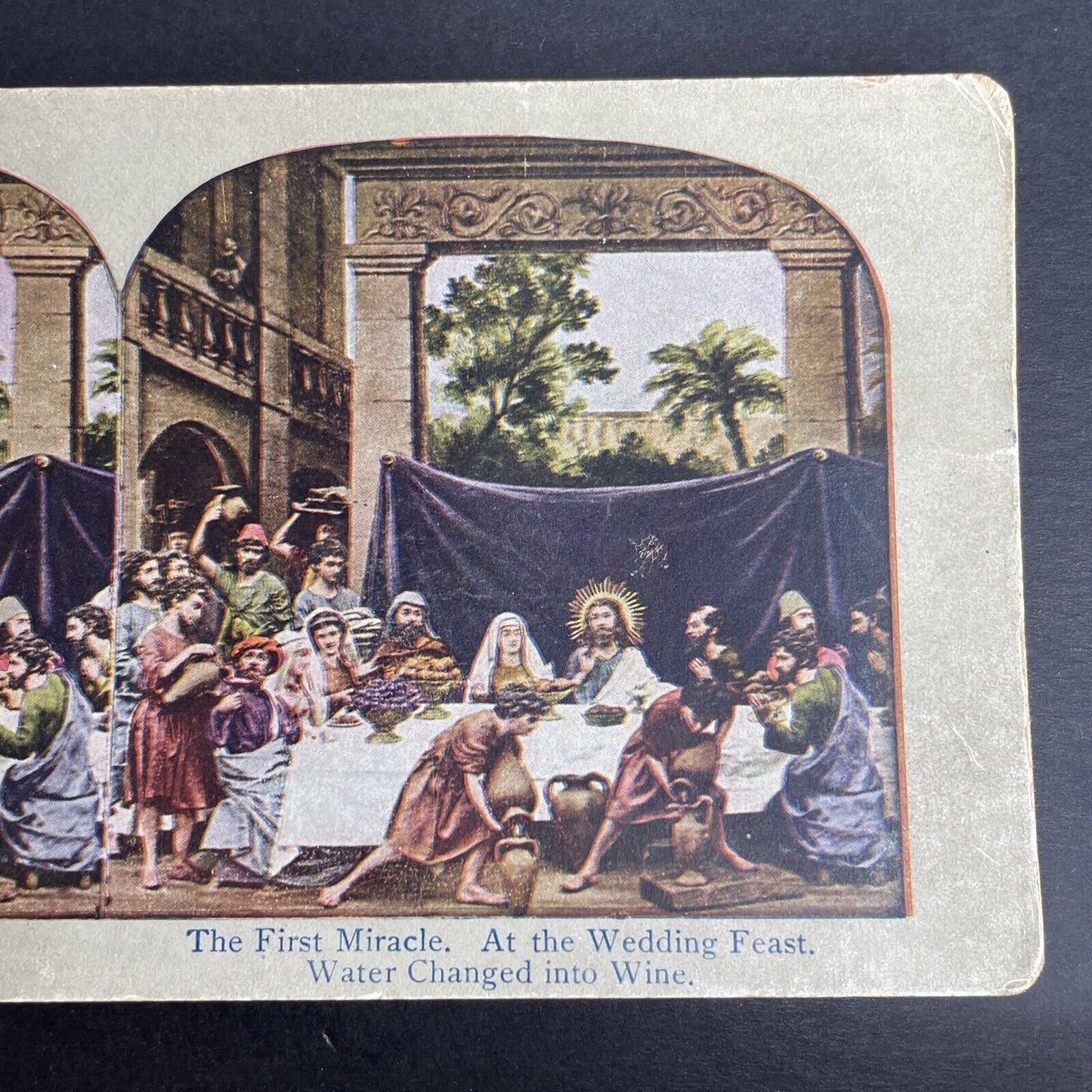 Antique 1902 Jesus Changes Water To Wine Stereoview Photo Card P1055