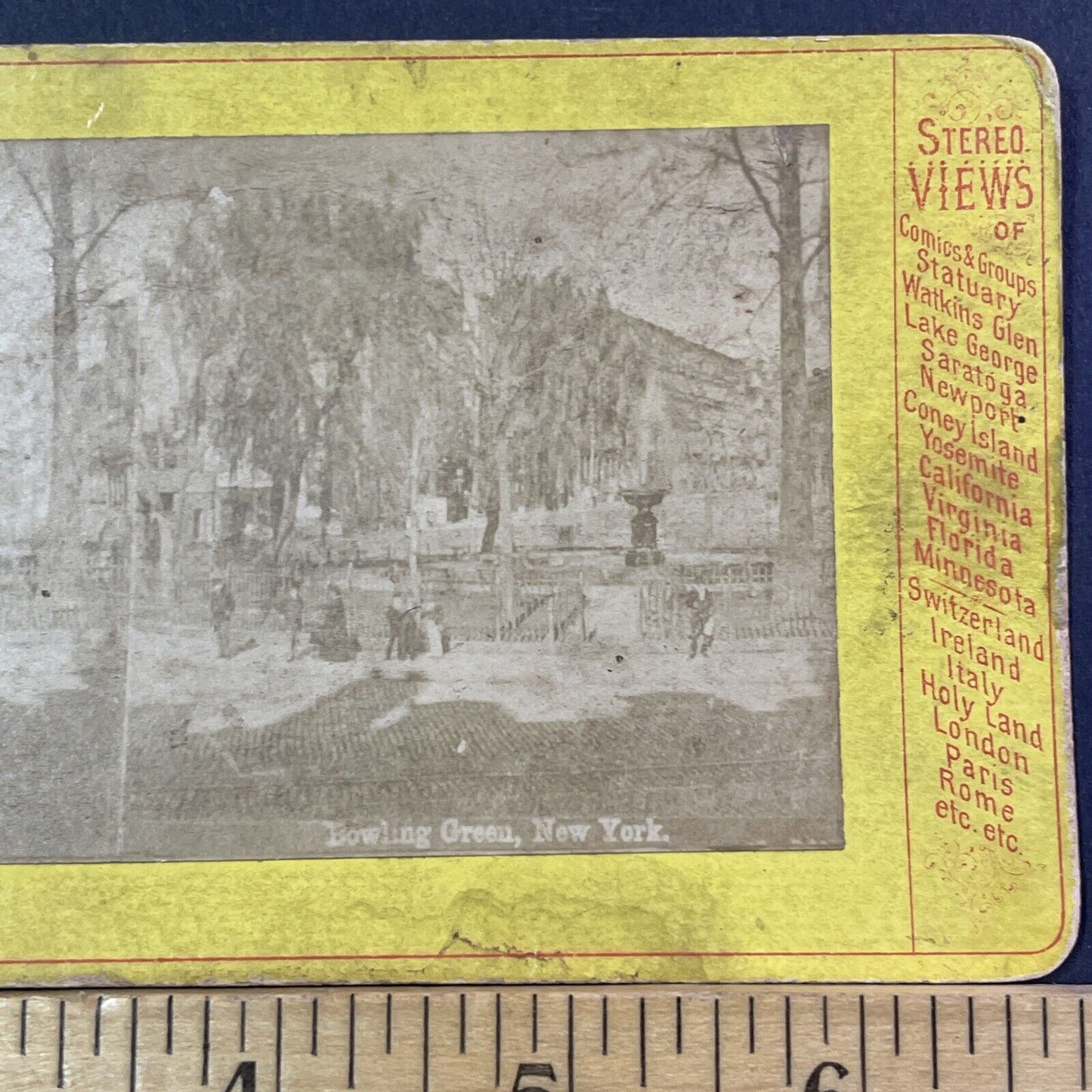 Bowling Green Park Stereoview Manhattan New York Antique c1875 X1289