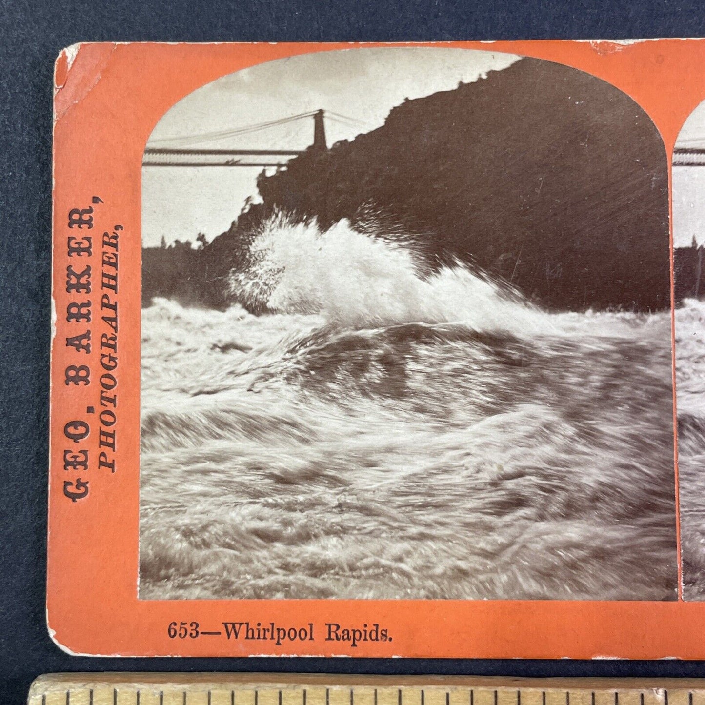 Whirlpool Rapids Niagara Stereoview George Barker Antique c1870 Y2455 *CREASE*