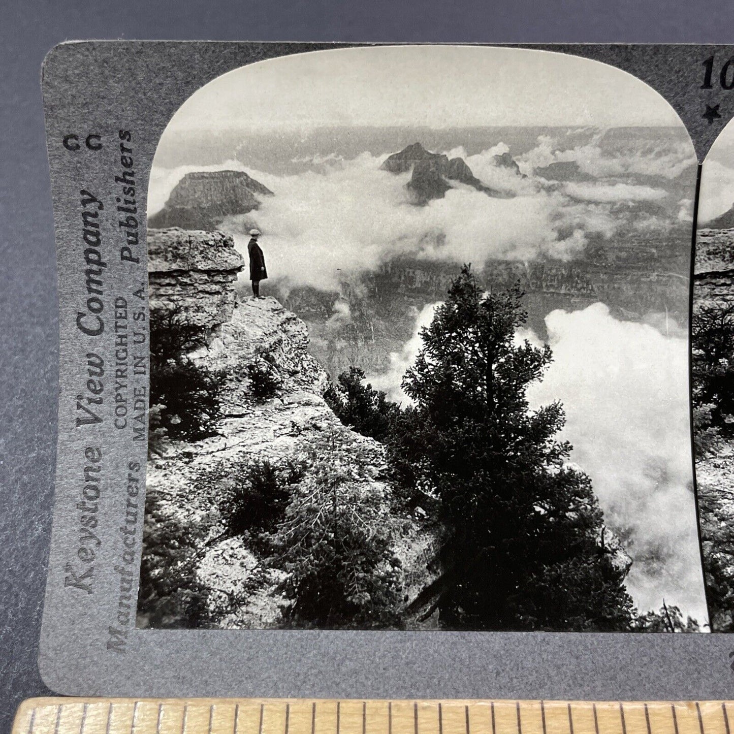 Antique 1910s Daredevil At Edge Of Grand Canyon Stereoview Photo Card V2163