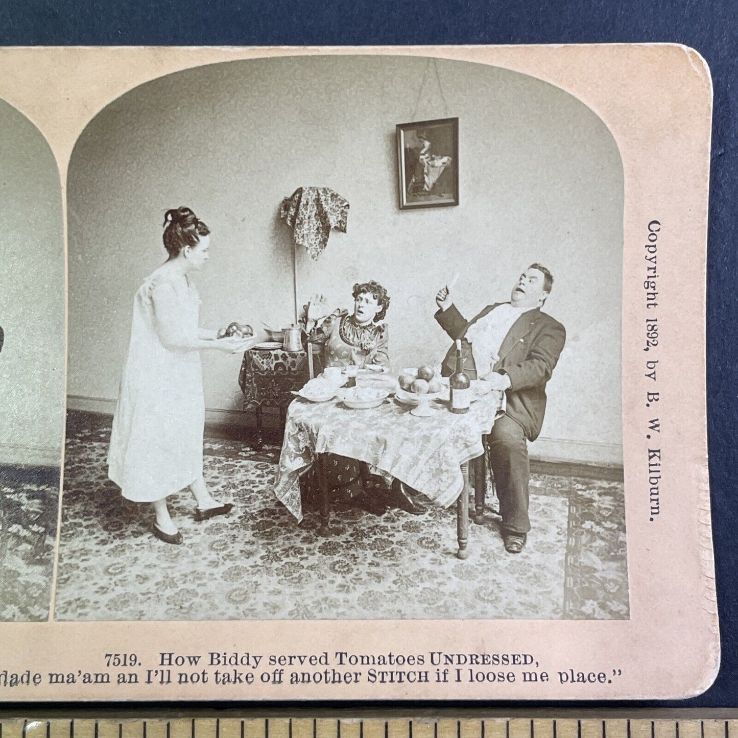 Woman Serves Tomatoes Undressed Stereoview Victorian Comedy c1892 Y1396