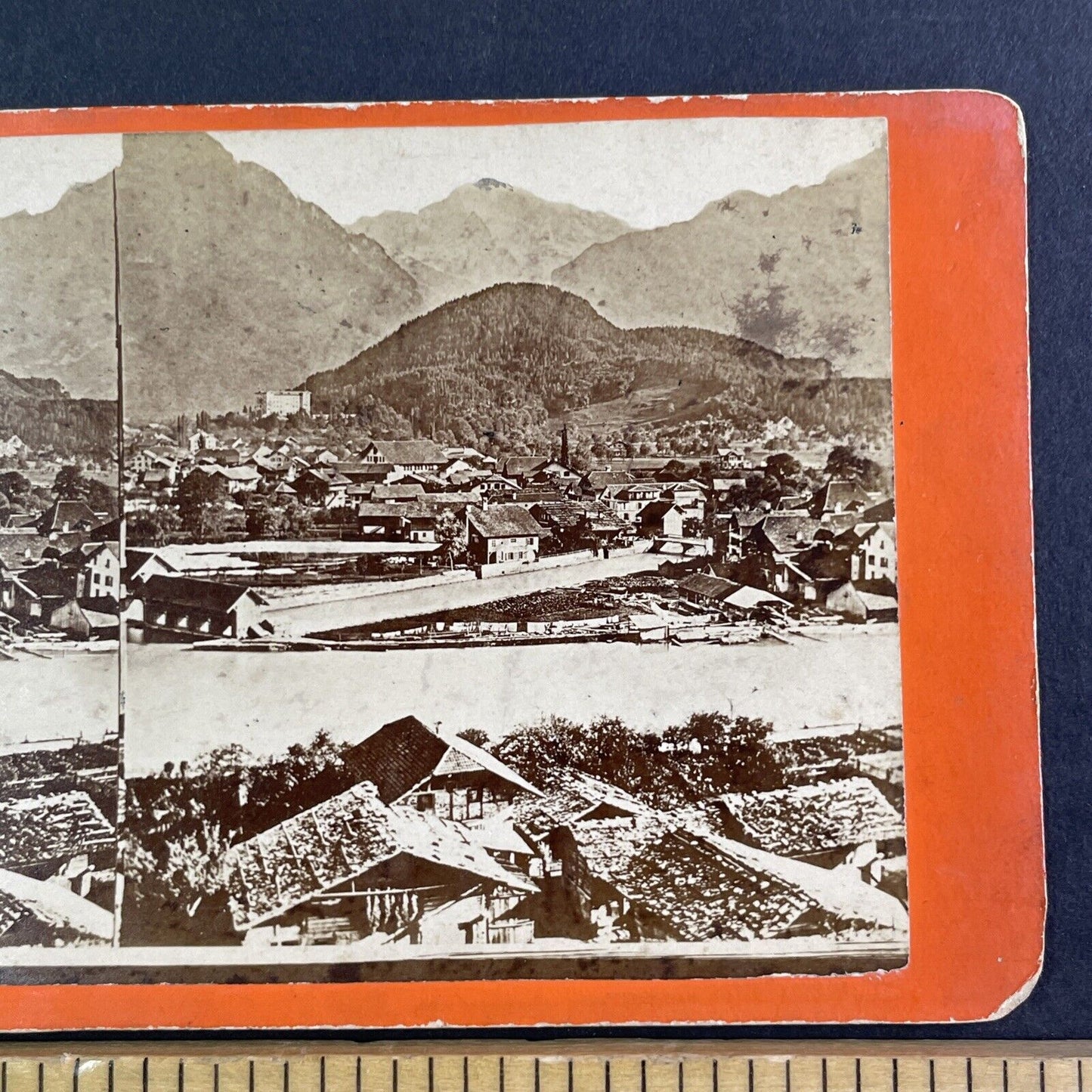 Interlacken Switzerland City View Stereoview Jungfrau Mtn Antique c1870s X4167