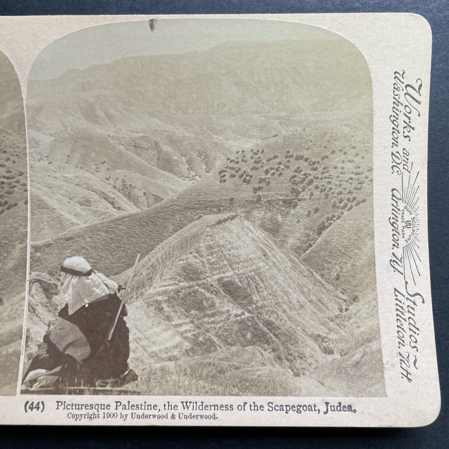 Antique 1900 Shepherd In Hills Of Israel Palestine Stereoview Photo Card P1336