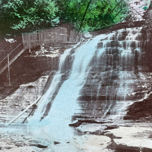 Antique 1890s Stony Brook Waterfall Varysburg NY Stereoview Photo Card P1870