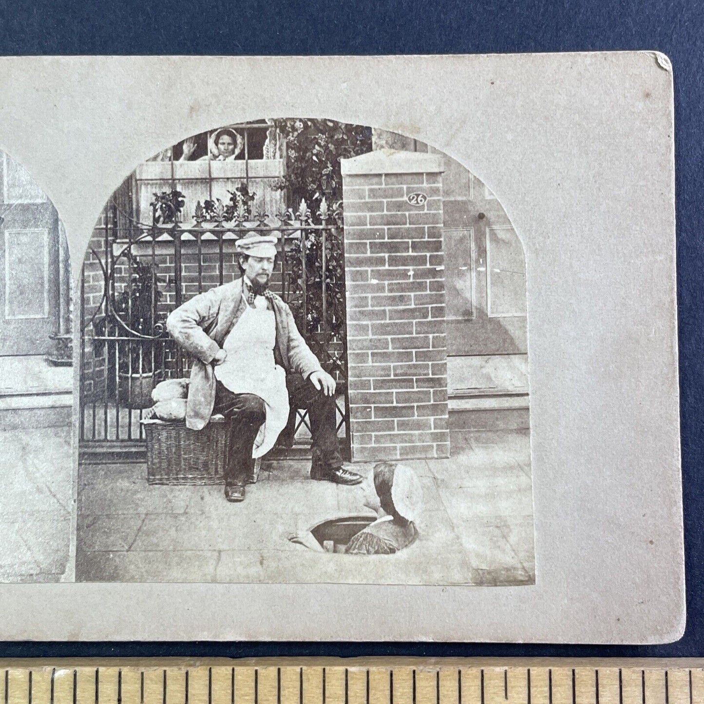 Woman Sneaks Into a Manhole Stereoview Salt Print Photo Antique c1860s Y115