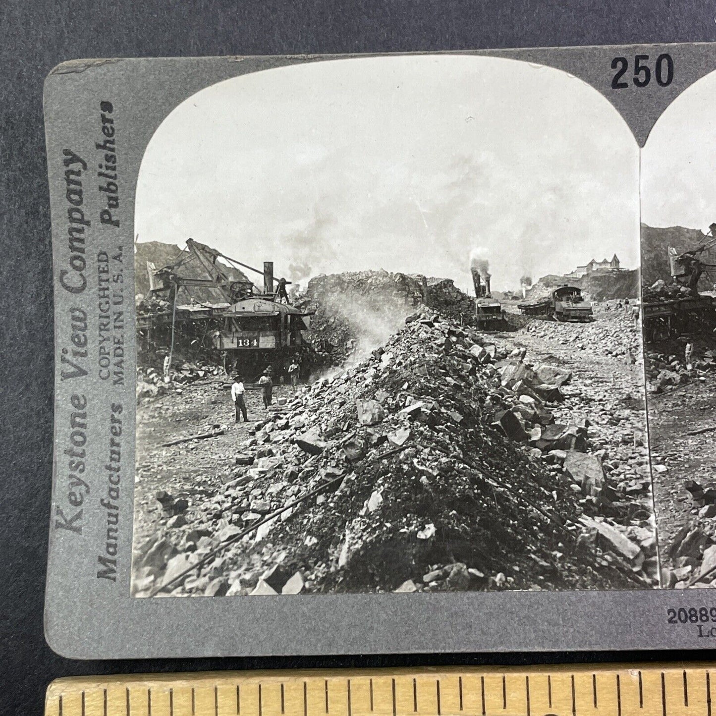 Steam Shovel Construction Excavator Stereoview Panama Antique c1910s Y496