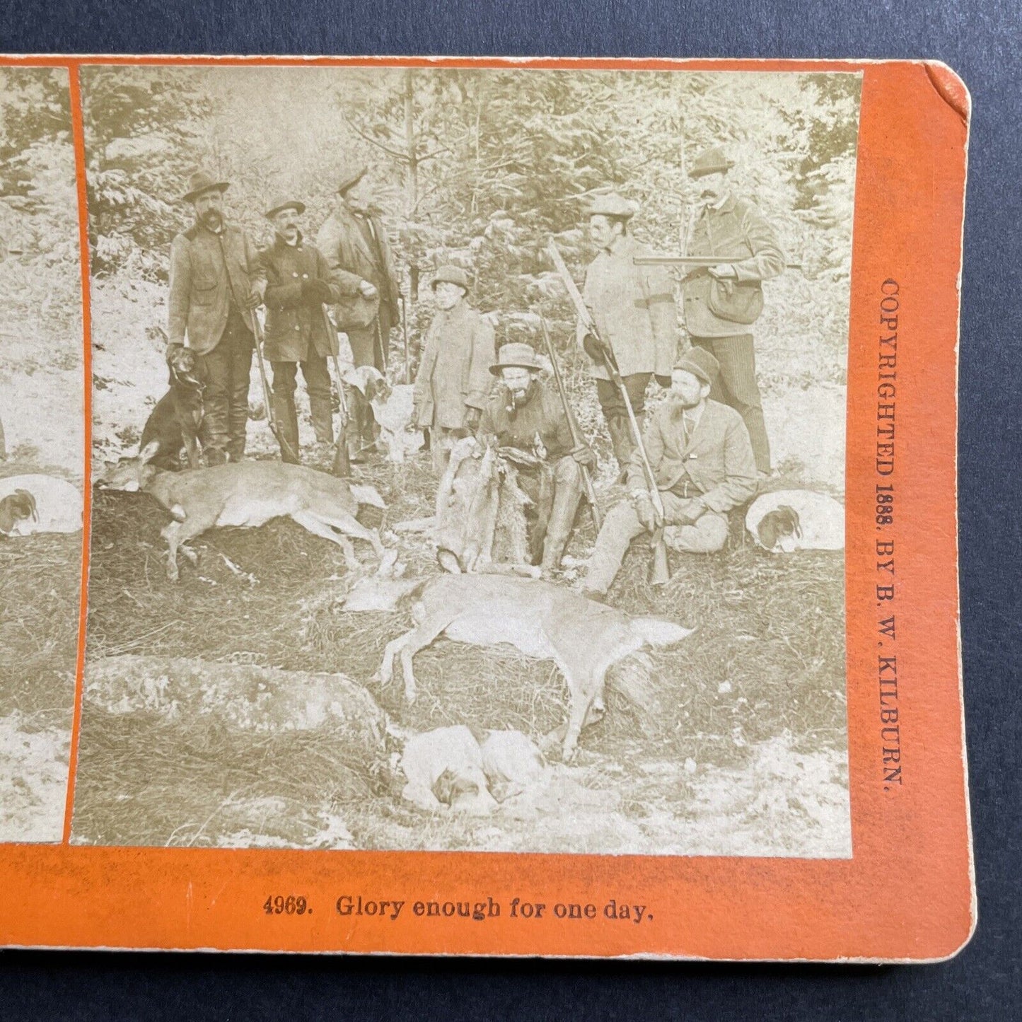 Antique 1888 Benjamin W. Kilburn Skinning A Deer Stereoview Photo Card P1661