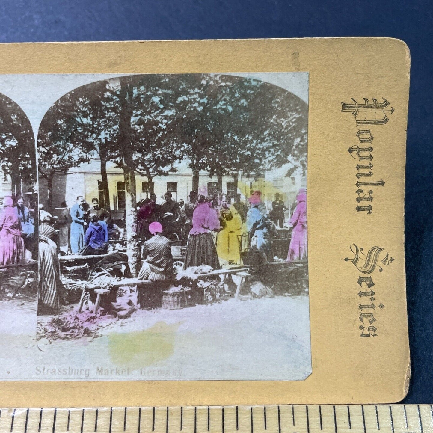 Antique 1880s Strasbourg Farmer Market France Stereoview Photo Card P2878