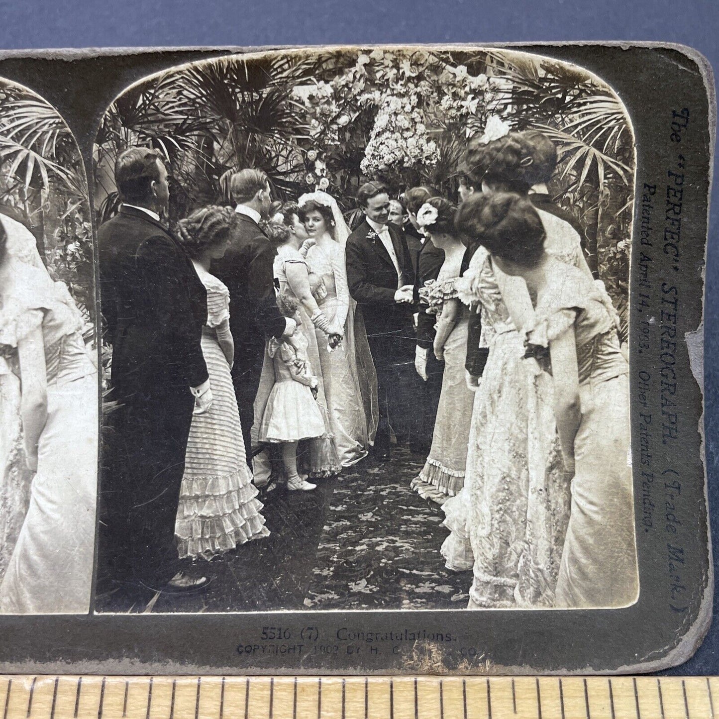 Antique 1902 Bride And Groom Greet Wedding Guests Stereoview Photo Card P2691