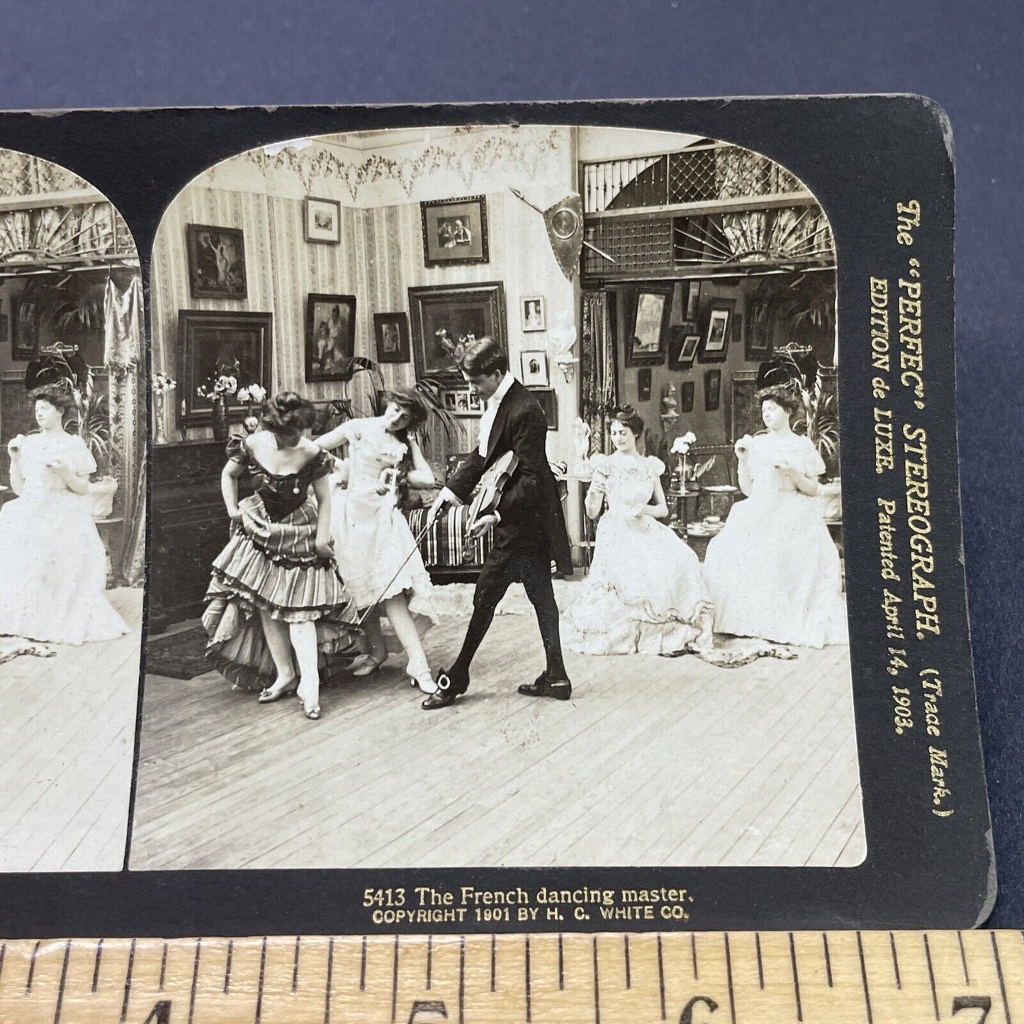 Antique 1901 Teaching Women The French Dance Stereoview Photo Card P2655