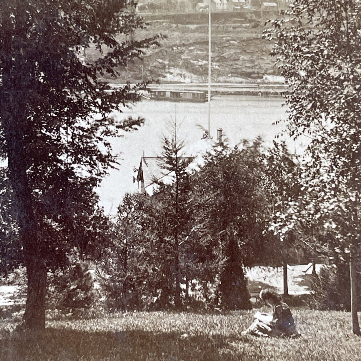 Woman Reading In Fairmount Park Stereoview Philadelphia Antique c1876 X1827