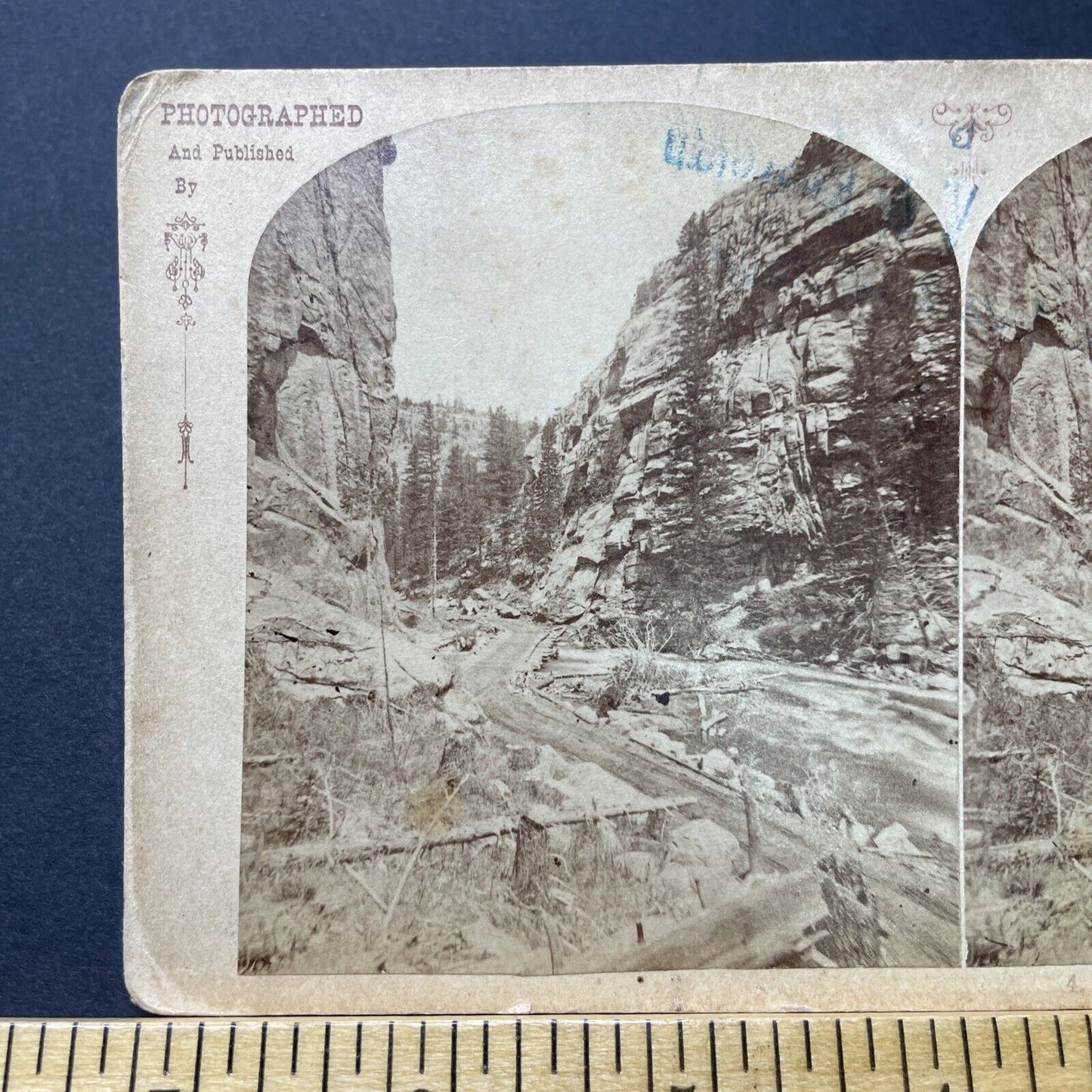 Antique 1860s Boulder Canyon Road Construction CO Stereoview Photo Card P2264