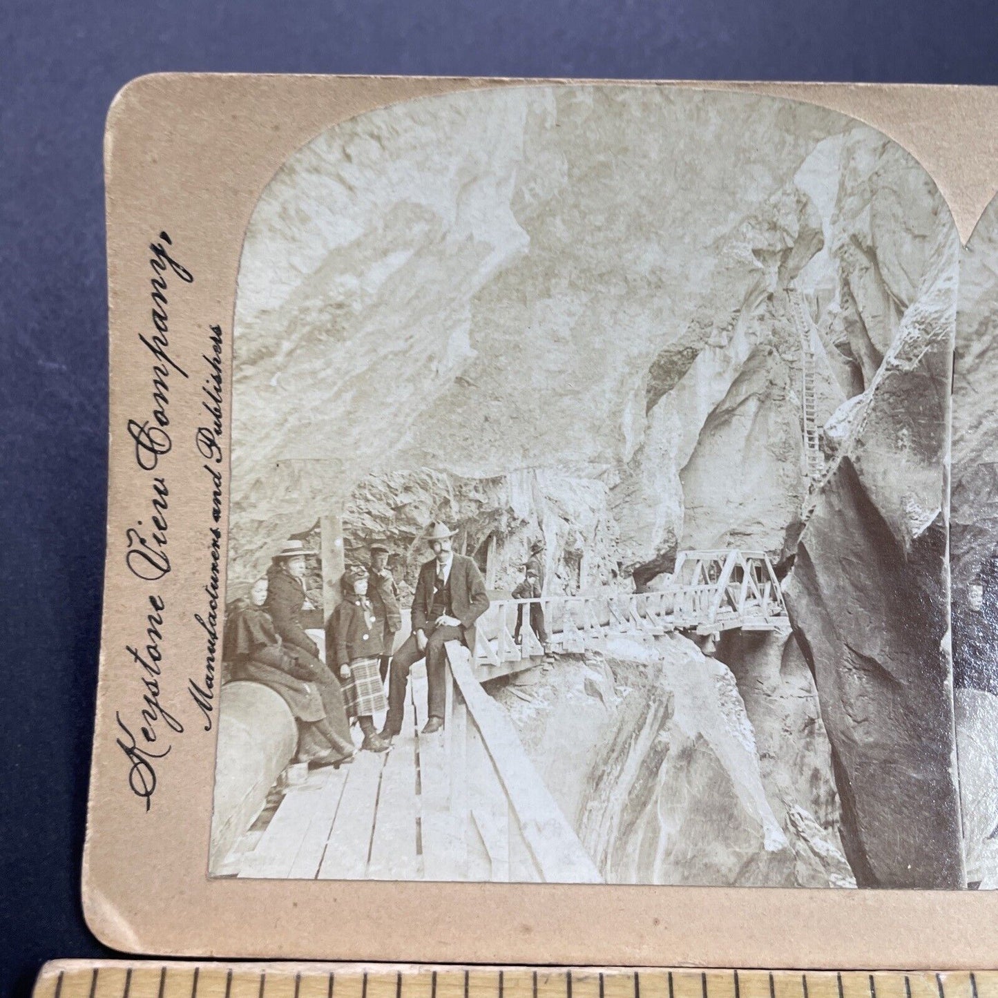 Antique 1901 Box Canyon Walkway Colorado Stereoview Photo Card P3489