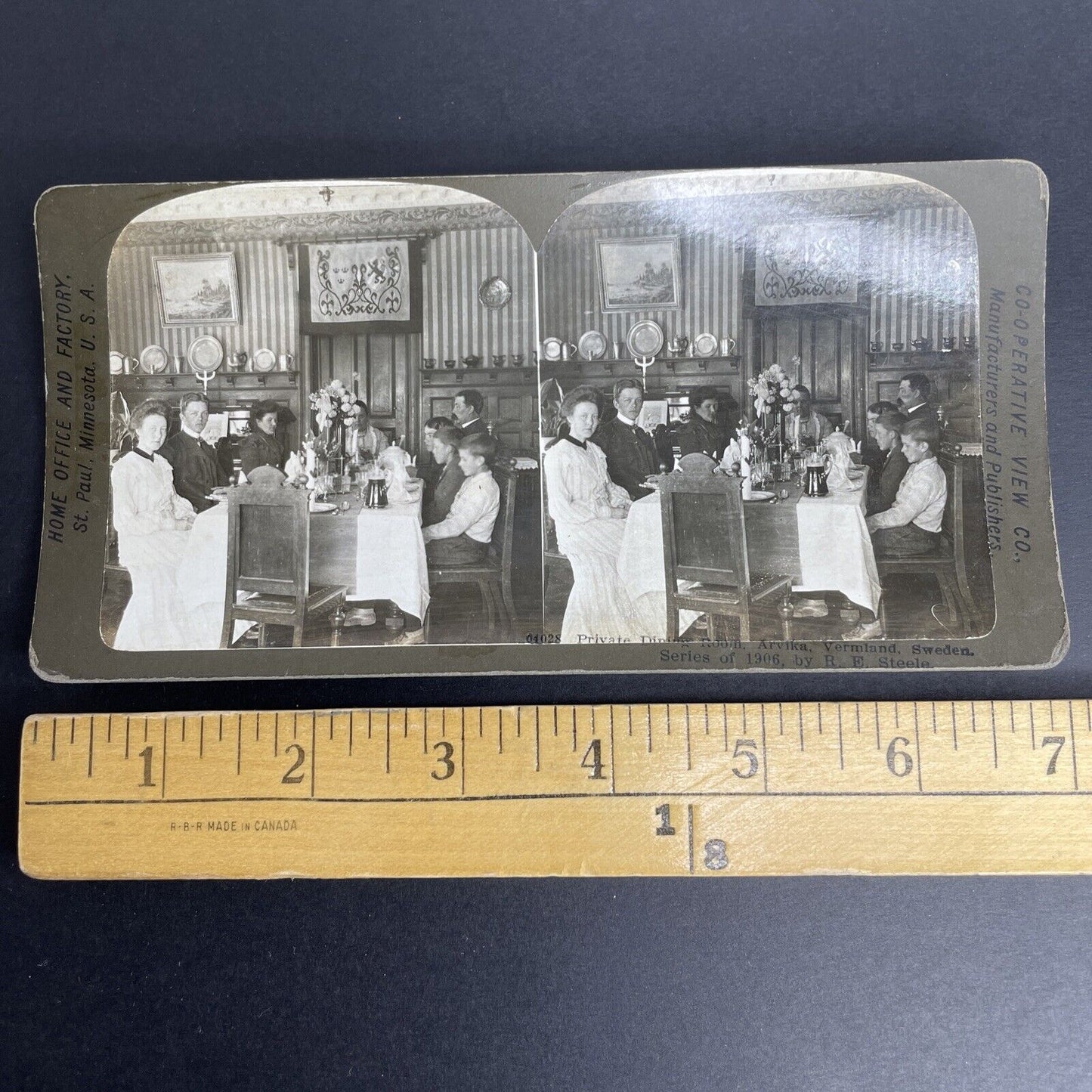 Antique 1906 Dining In Arvika Värmland Sweden Stereoview Photo Card PC814