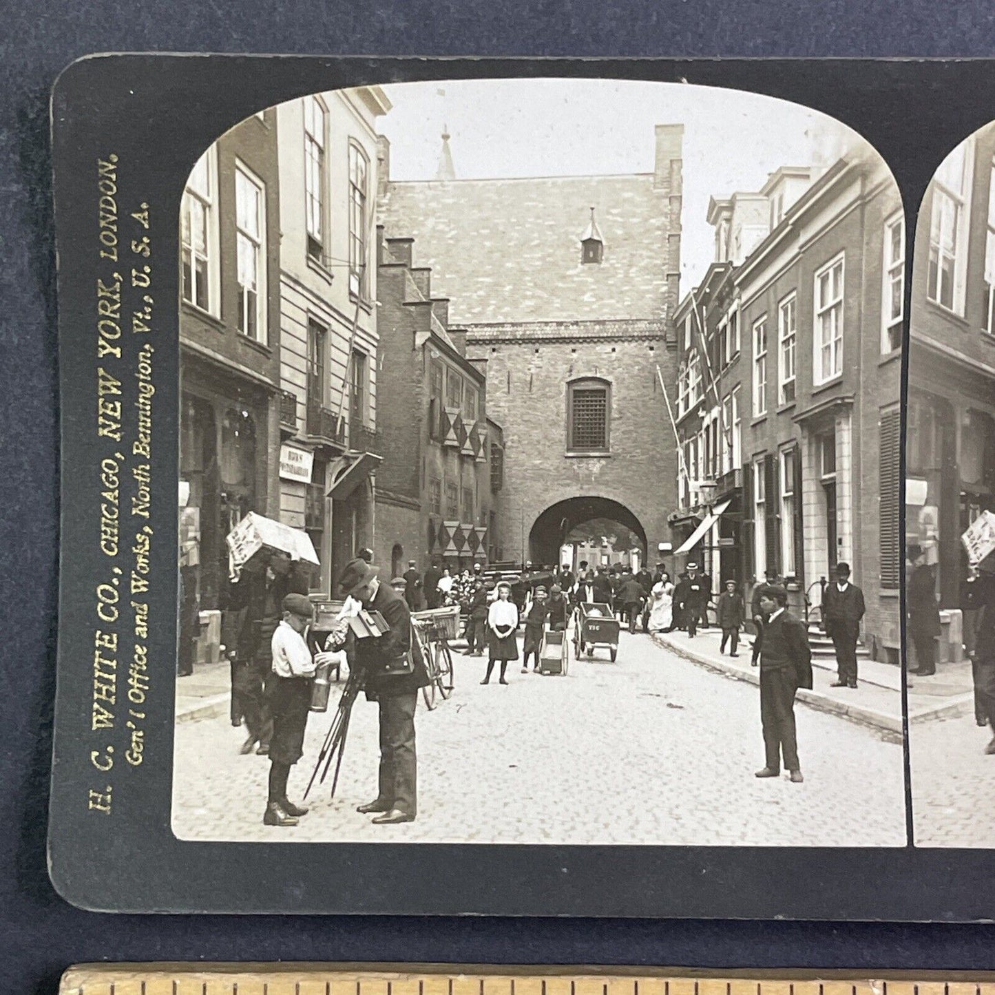 Photographer Shows a Boy his Camera Lens Stereoview Antique c1903 Y1021