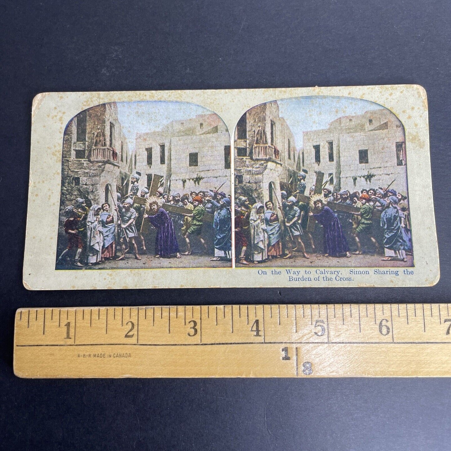 Antique 1902 Followers Help Christ Carry The Cross Stereoview Photo Card P1072