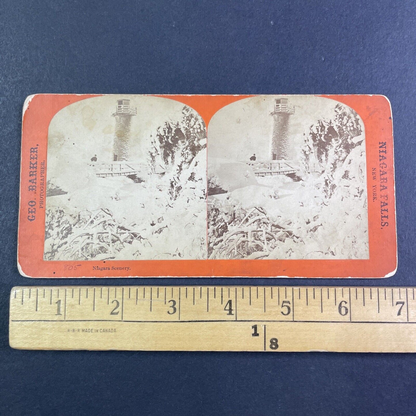 Frozen Terrapin Tower Niagara Stereoview George Barker Antique c1870s Y2464